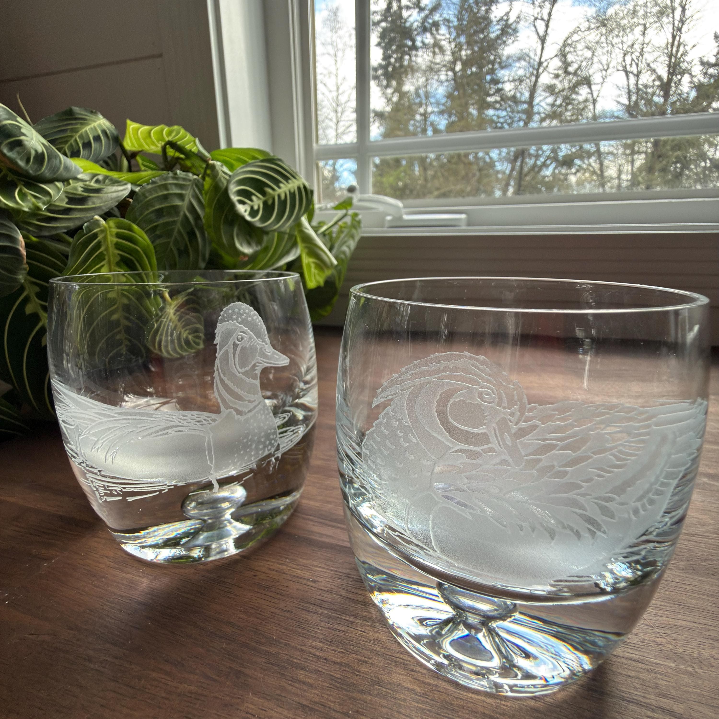 Perry Coyle Signed Etched Duck Whiskey Glasses Set: Heavy Bottom Tumblers - Thumbnail 2
