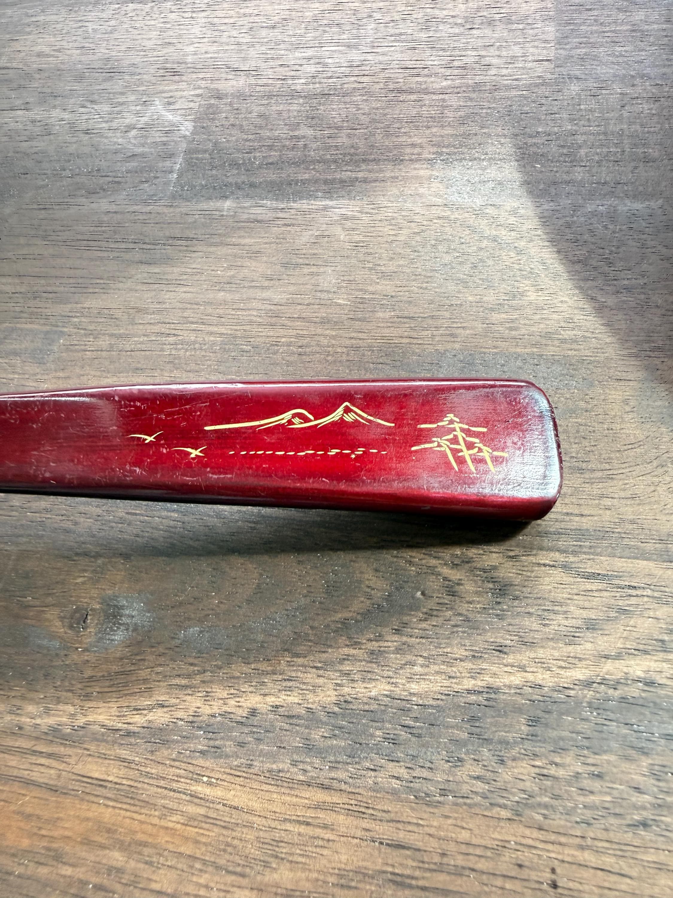 Vintage Japanese Red Lacquerware Salad Bowl Set Mt Fuji Gold Hand Painted 8 Pieces - Thumbnail 18
