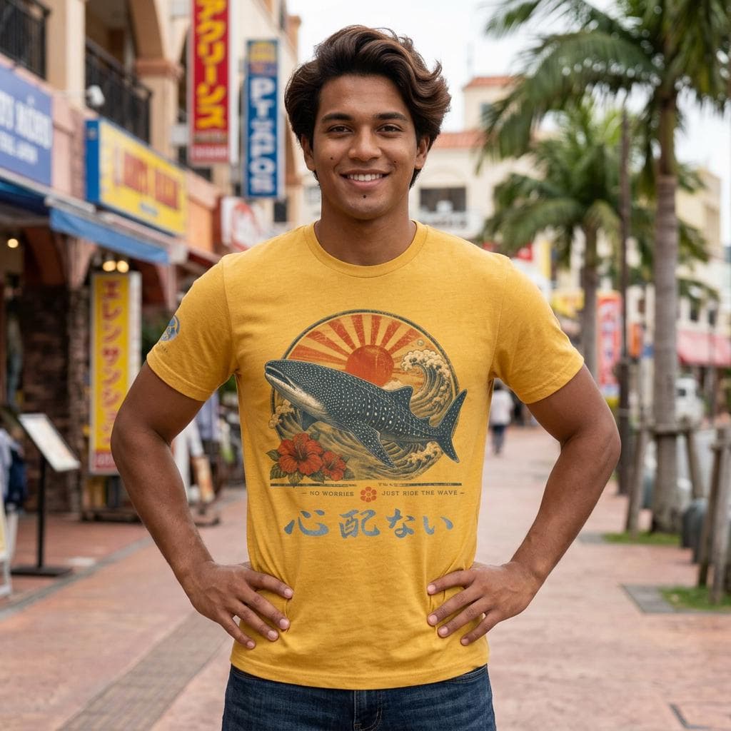 Whale Shark T-Shirt Japanese Rising Sun Wave Tropical Graphic Tee - Thumbnail 3