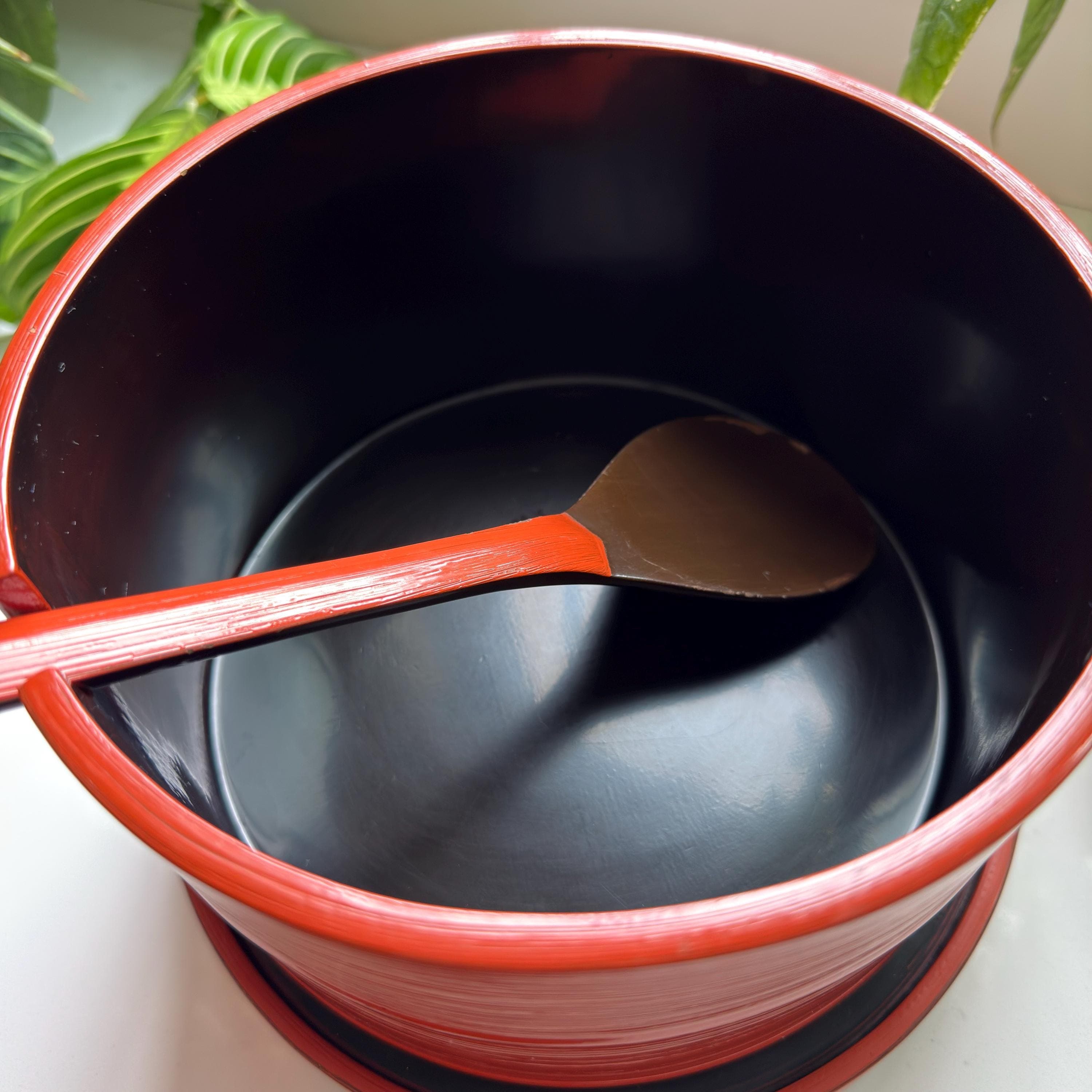 Vintage Japanese Ohitsu Lacquer Rice Container Red Wooden Hangiri Style Serving Vessel - Thumbnail 6