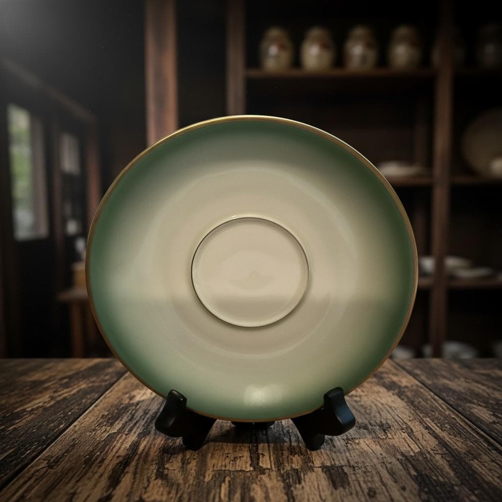 Vintage Rosenthal Chrysopras Saucer, German Porcelain, Green Gold Rim - Thumbnail 5