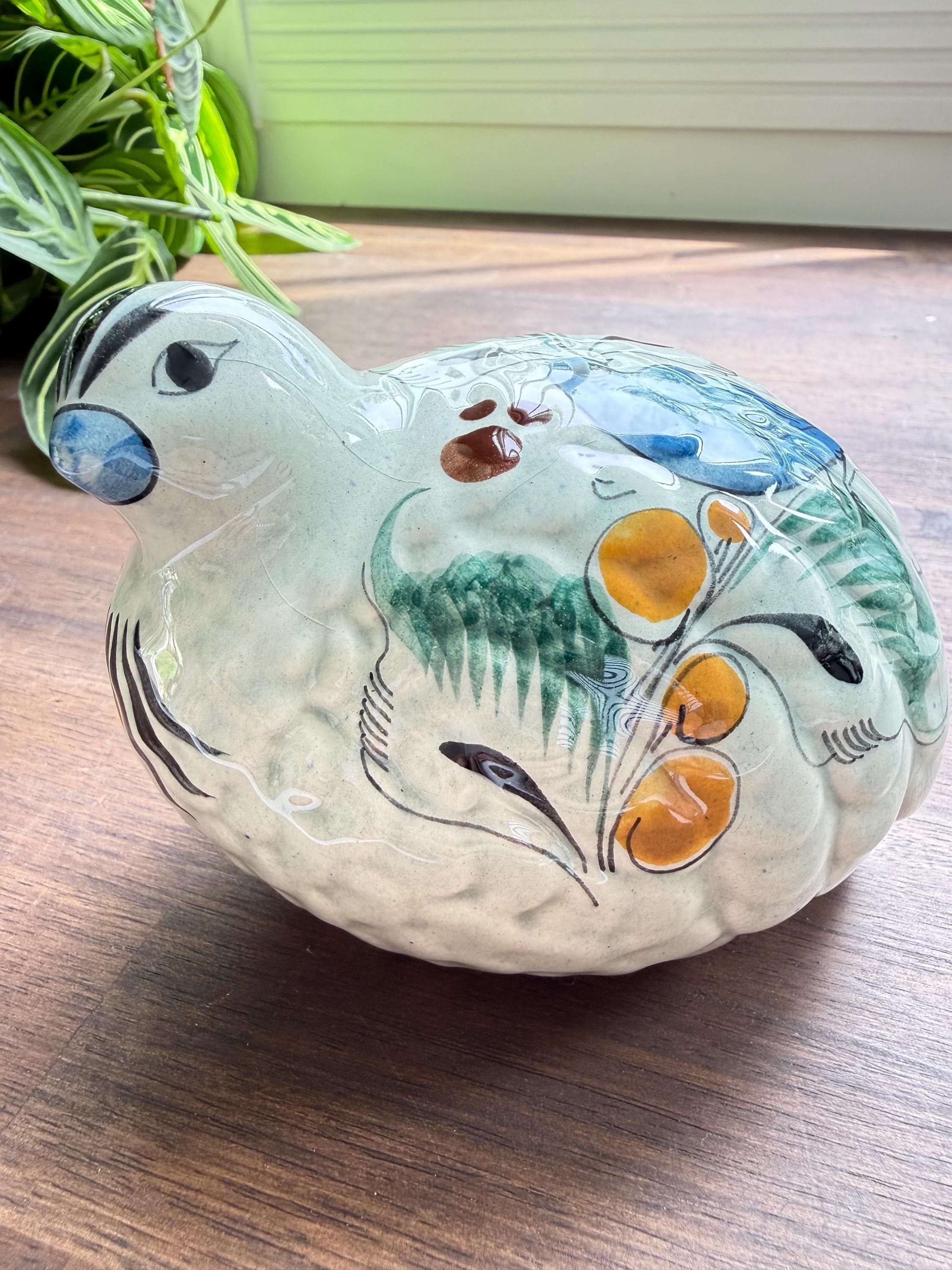 Vintage Tonala Pottery Quail Figurine Hand Painted Mexican Folk Art Bird Sculpture - Thumbnail 4