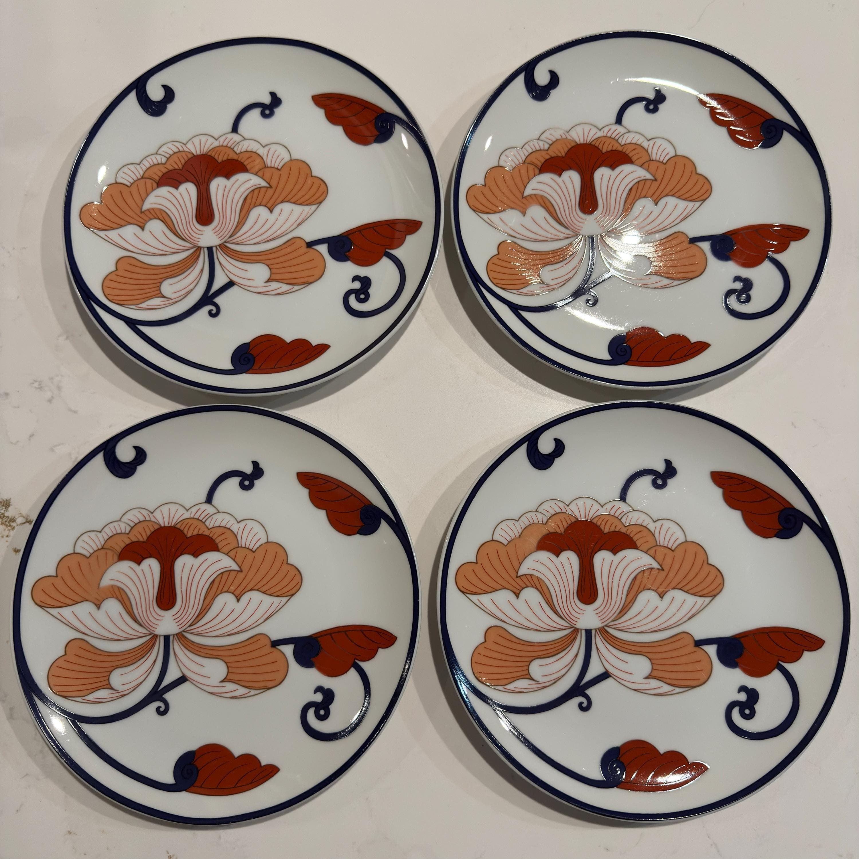 Fitz and Floyd Lotus | 4 Plates | Vintage Asian Inspired Porcelain, 7 Inch - Thumbnail 4