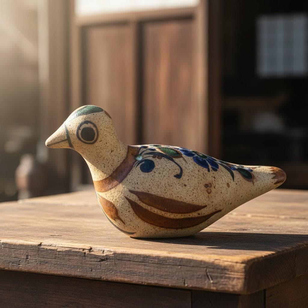 Vintage Tonala Pottery Dove Figurine Hand Painted Mexican Folk Art Bird Sculpture - Thumbnail 14