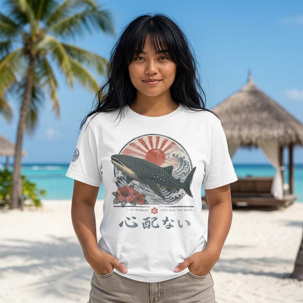 Whale Shark T-Shirt Japanese Rising Sun Wave Tropical Graphic Tee - Thumbnail 2