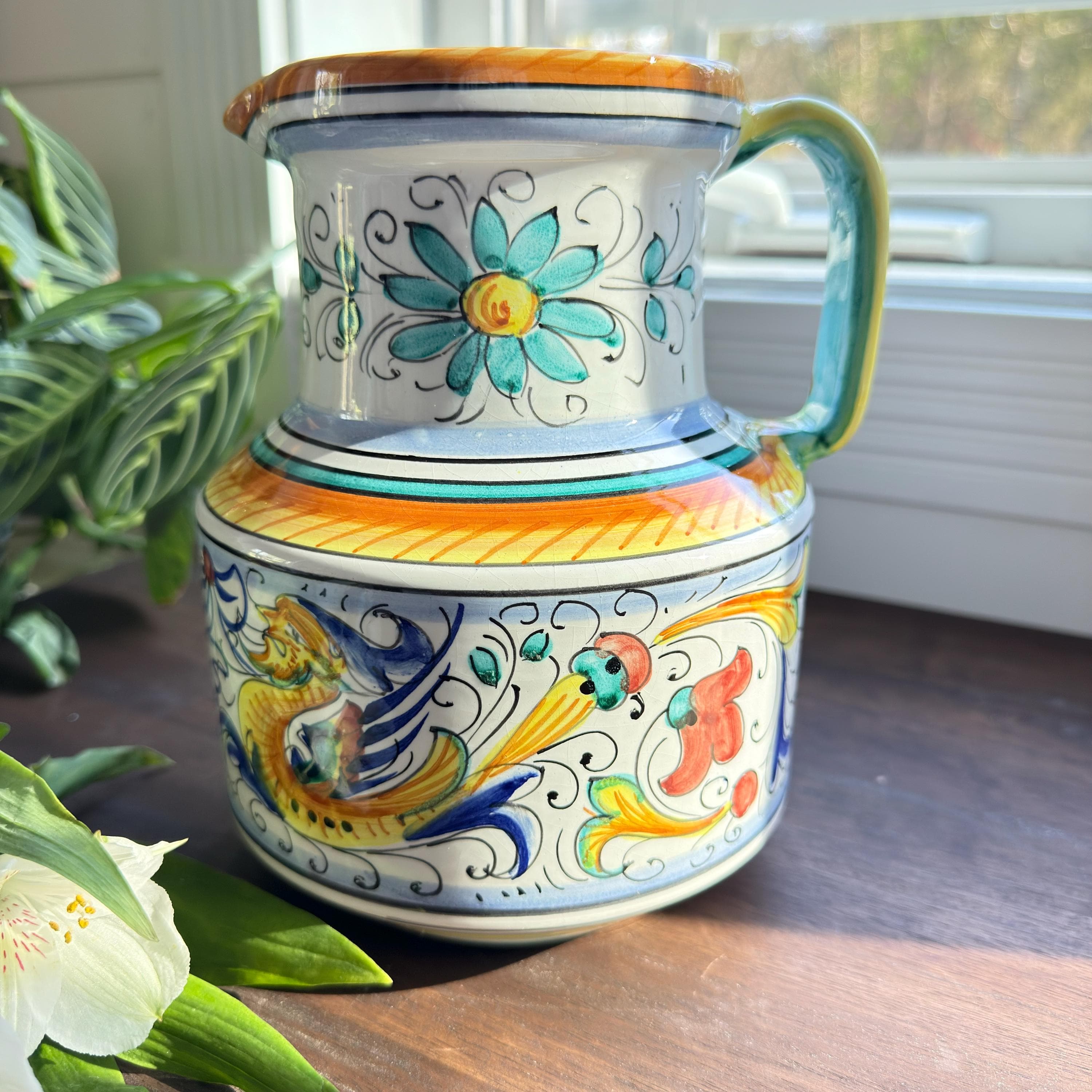 Vintage Italian Deruta Majolica Pitcher: Hand-Painted Raffaellesco Dragon Ceramic Jug - Thumbnail 5