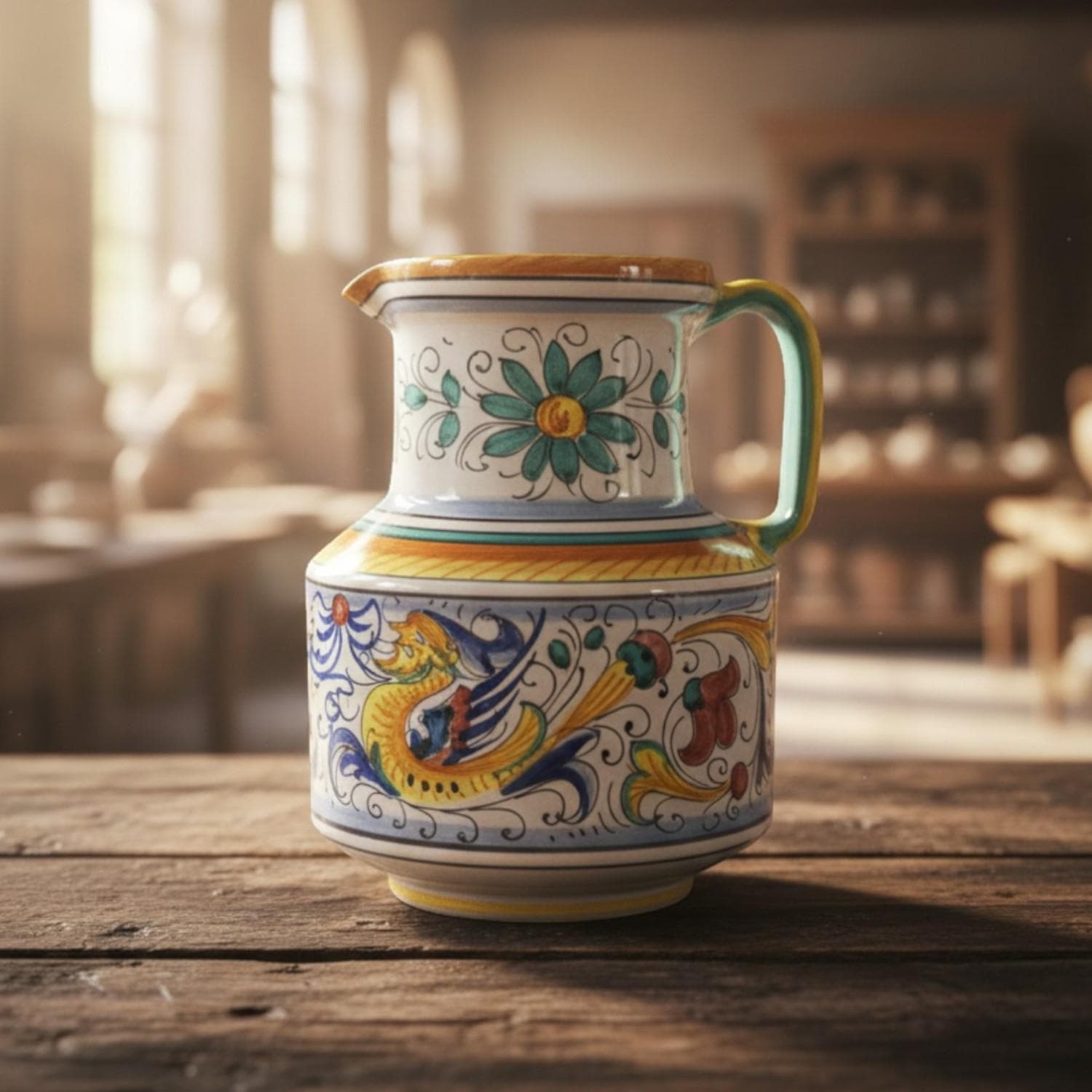 Vintage Italian Deruta Majolica Pitcher: Hand-Painted Raffaellesco Dragon Ceramic Jug - Thumbnail 17