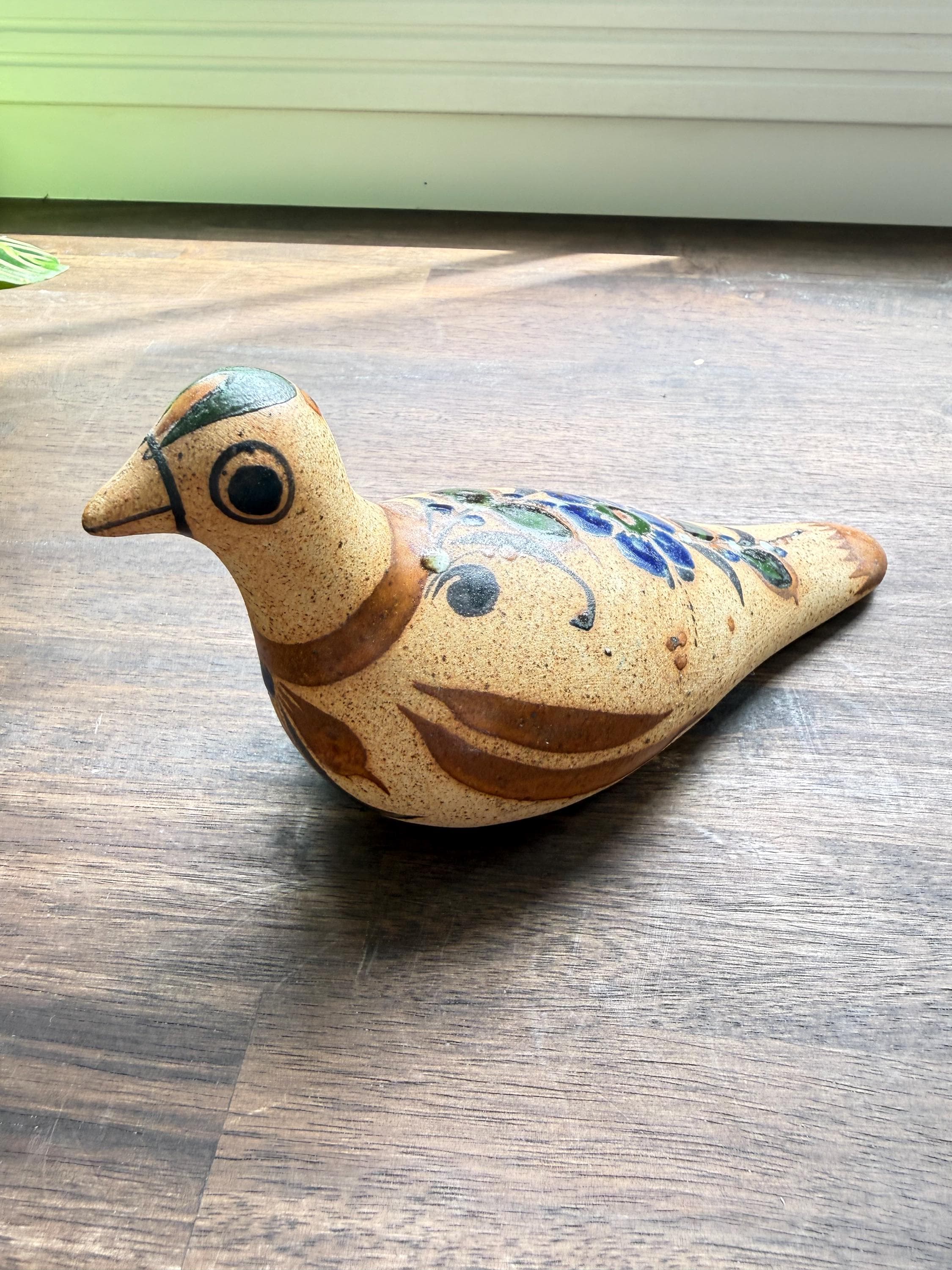 Vintage Tonala Pottery Dove Figurine Hand Painted Mexican Folk Art Bird Sculpture - Thumbnail 3