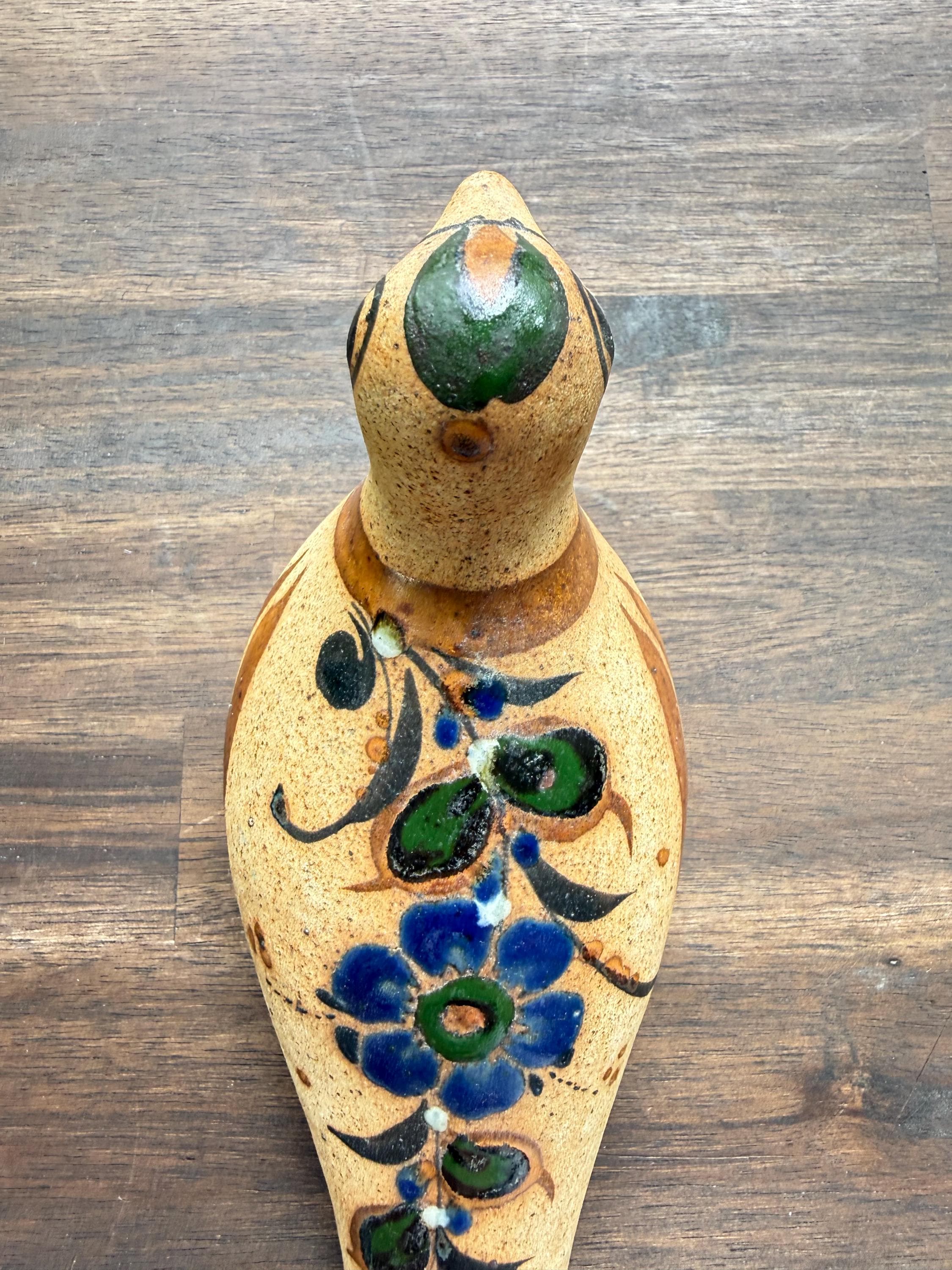 Vintage Tonala Pottery Dove Figurine Hand Painted Mexican Folk Art Bird Sculpture - Thumbnail 11