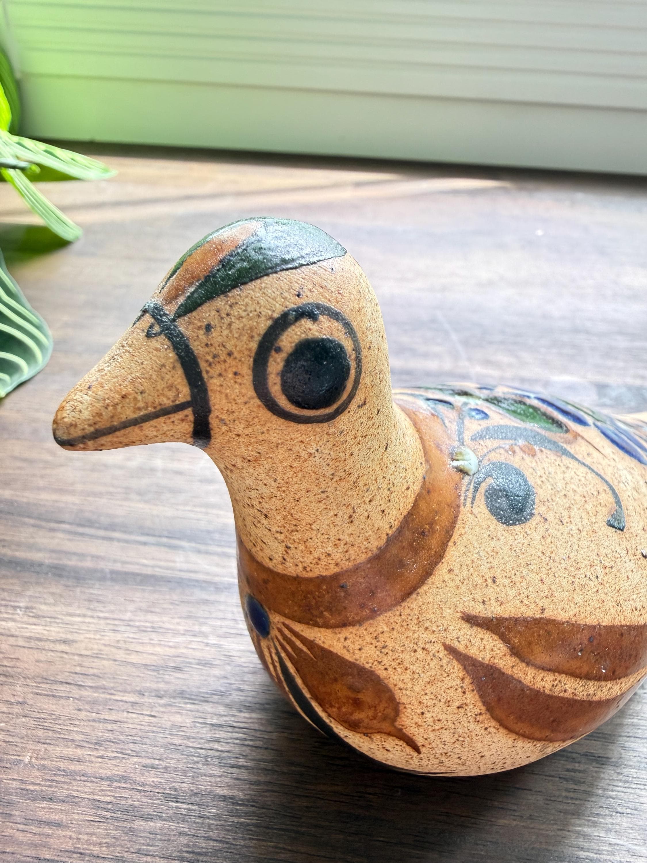 Vintage Tonala Pottery Dove Figurine Hand Painted Mexican Folk Art Bird Sculpture - Thumbnail 4
