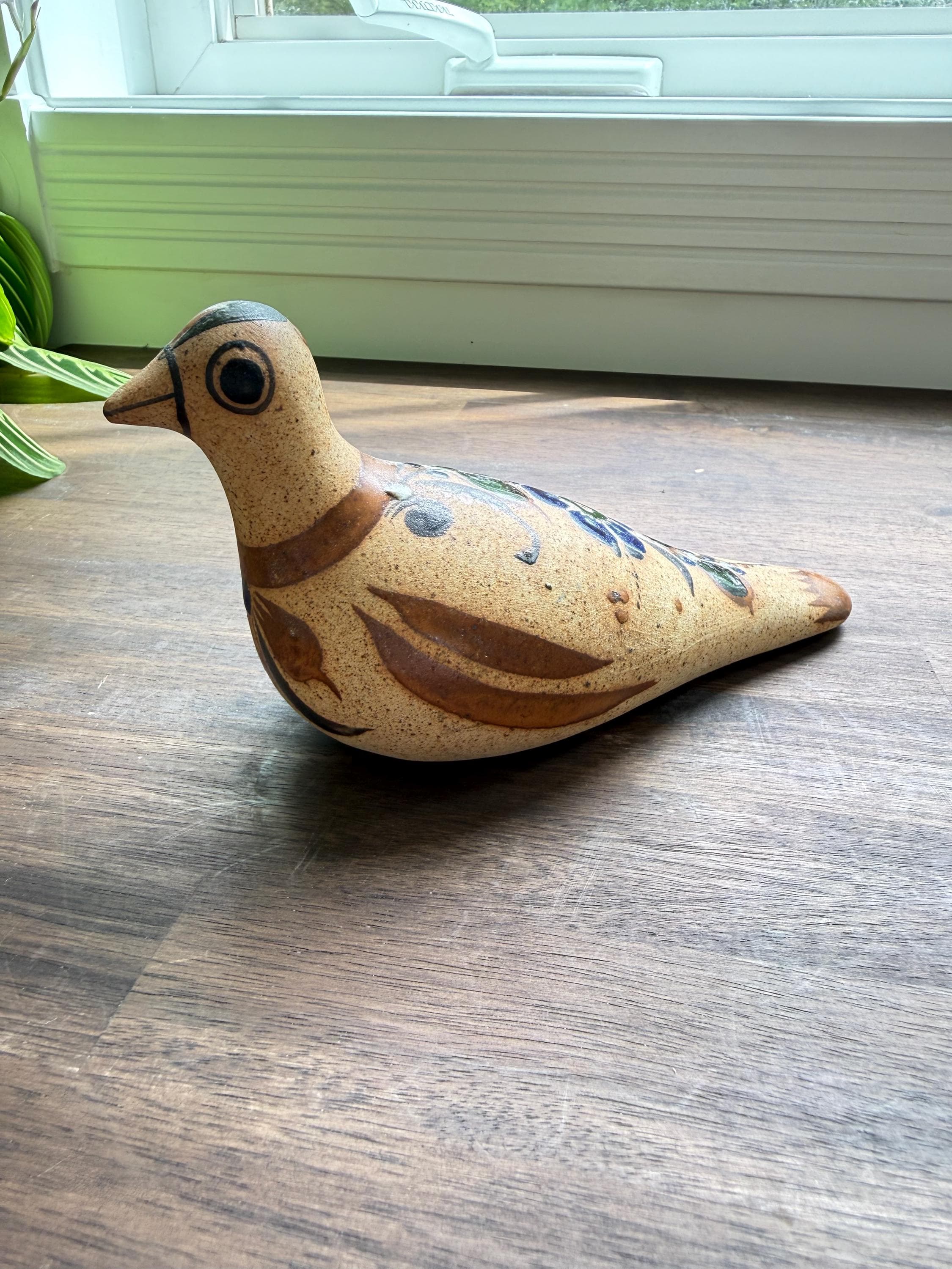 Vintage Tonala Pottery Dove Figurine Hand Painted Mexican Folk Art Bird Sculpture - Thumbnail 5