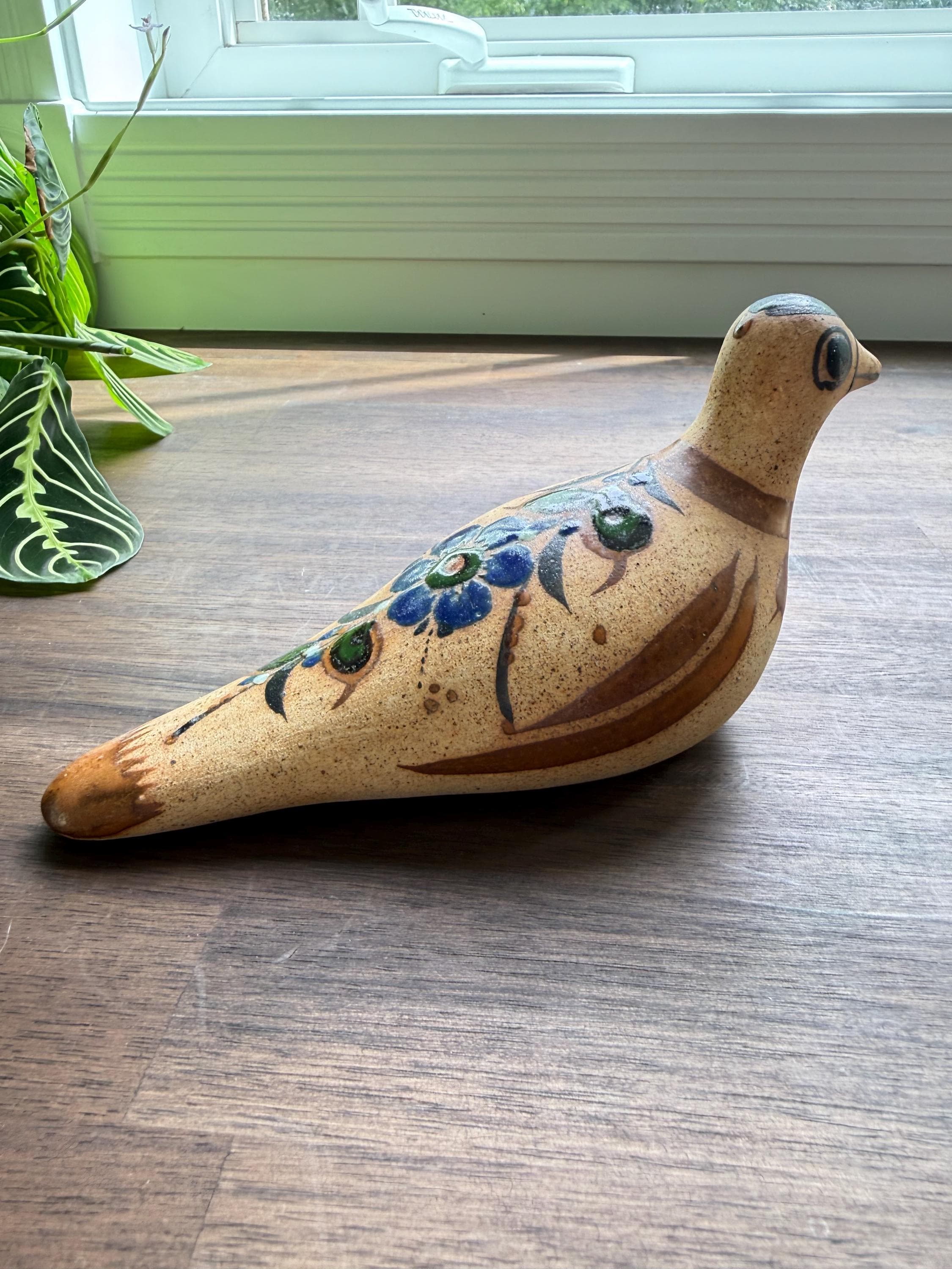Vintage Tonala Pottery Dove Figurine Hand Painted Mexican Folk Art Bird Sculpture - Thumbnail 8