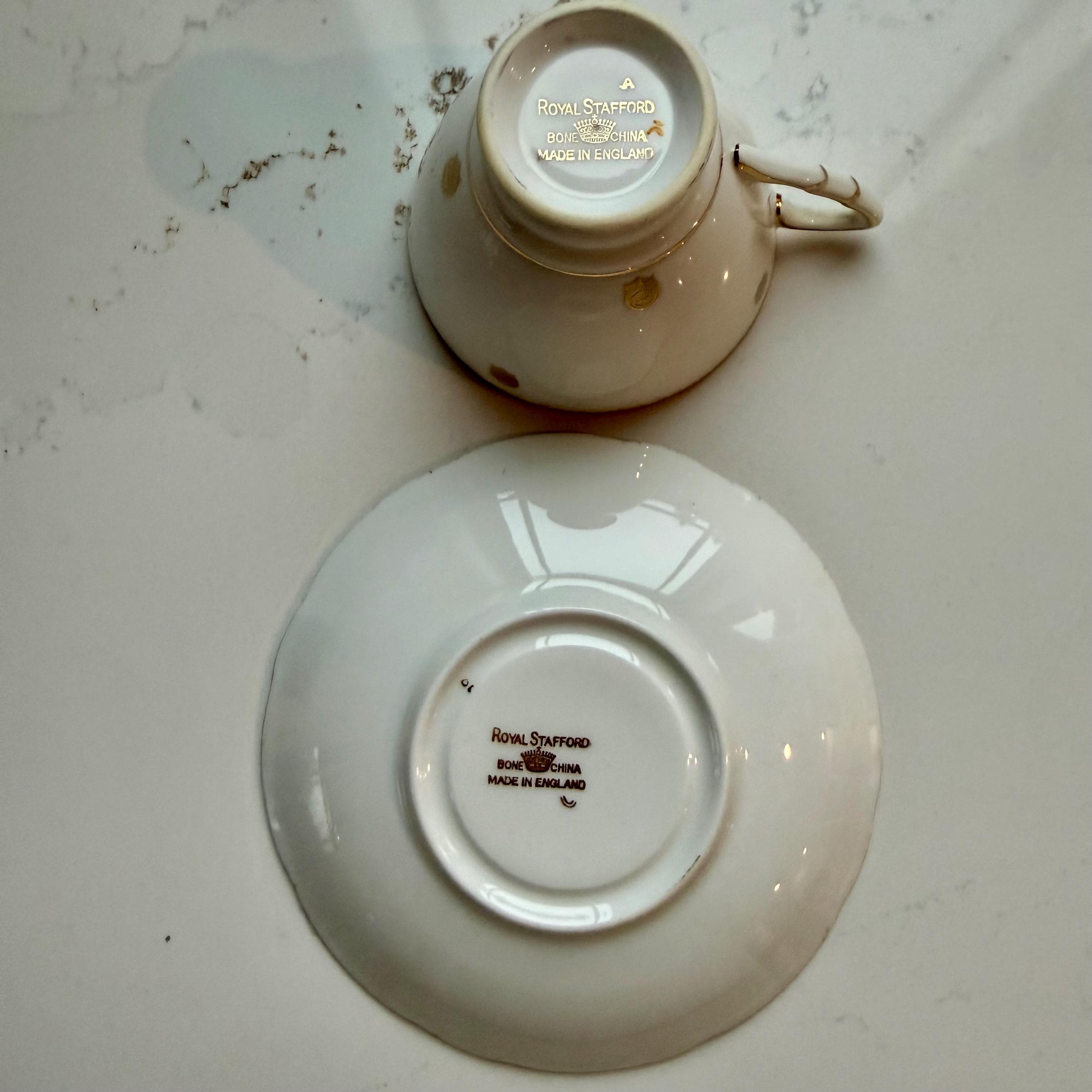 Vintage Royal Stafford Tea Cup and Saucer | English Bone China, Gold Trim - Thumbnail 4