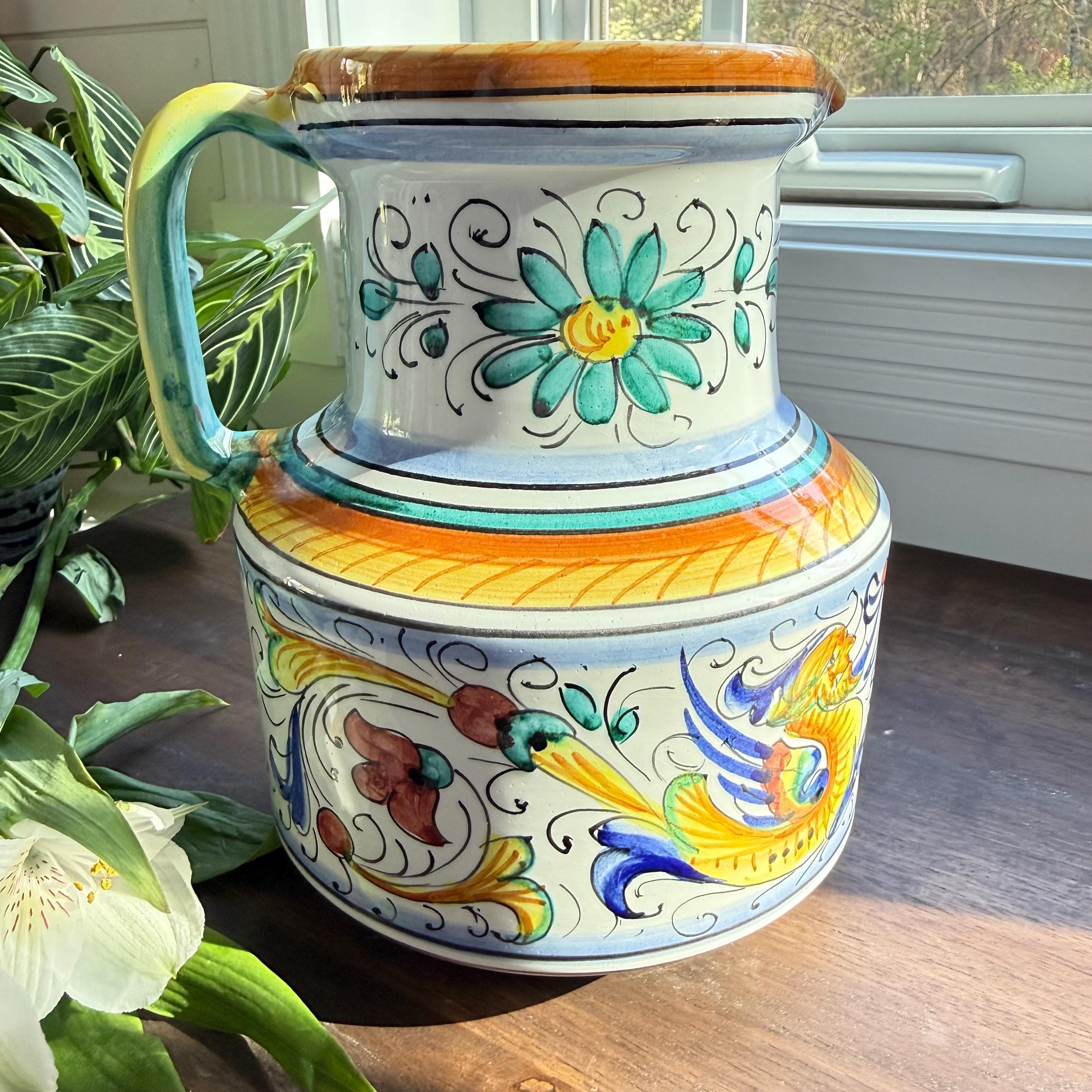 Vintage Italian Deruta Majolica Pitcher: Hand-Painted Raffaellesco Dragon Ceramic Jug - Thumbnail 2