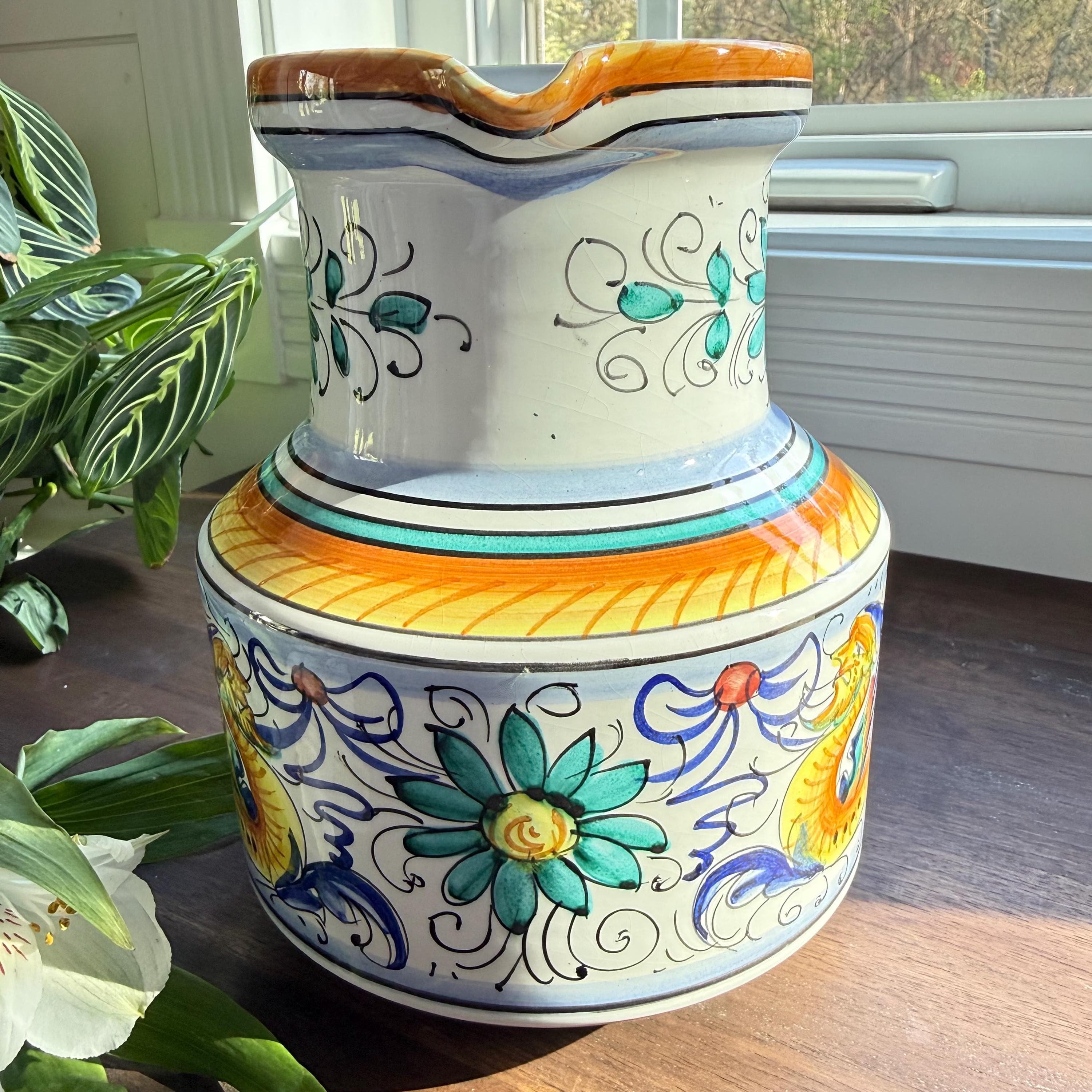Vintage Italian Deruta Majolica Pitcher: Hand-Painted Raffaellesco Dragon Ceramic Jug - Thumbnail 6