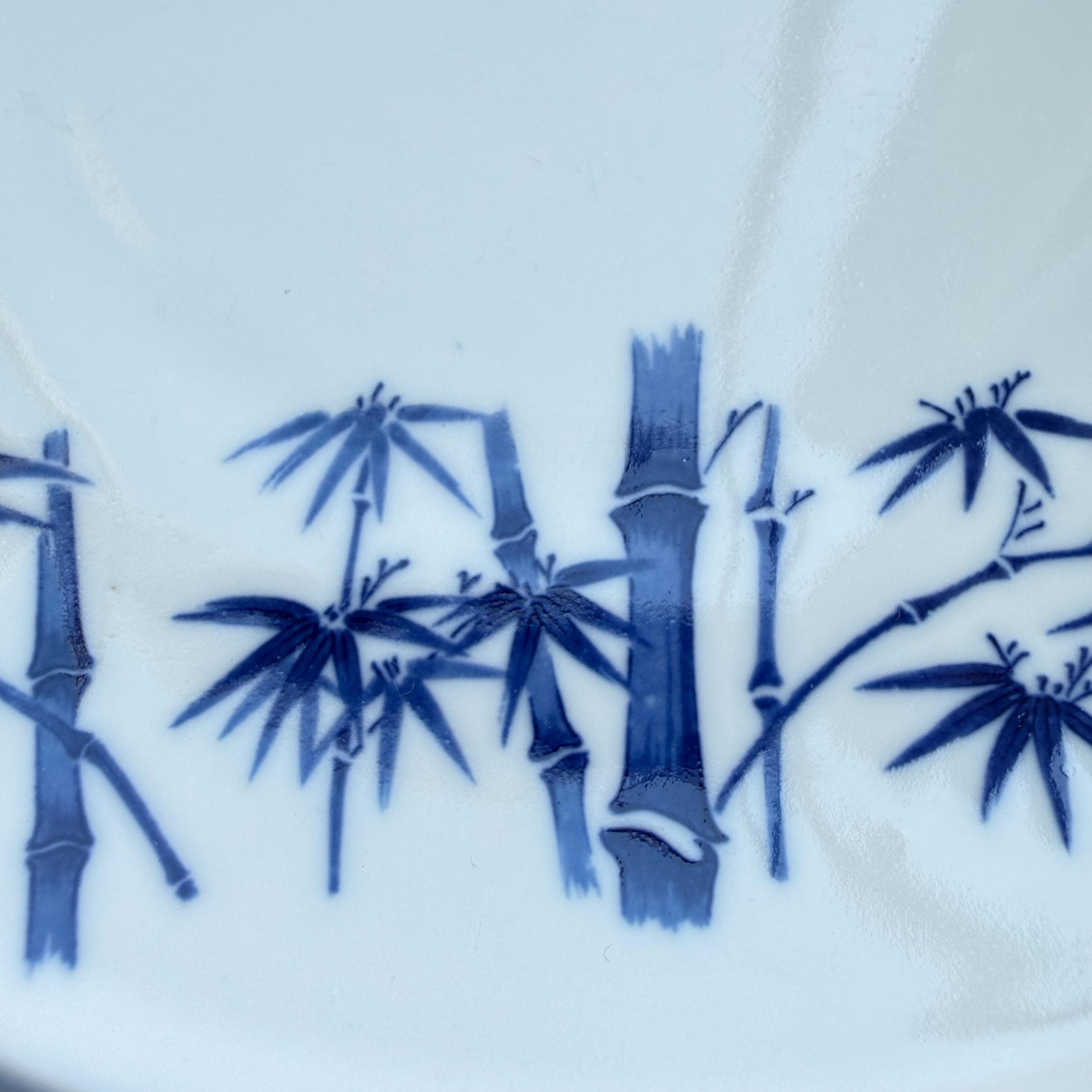 Vintage Seto Japan Blue White Bamboo Plate, MCM Japandi Dinnerware, Asian Decor - Thumbnail 5