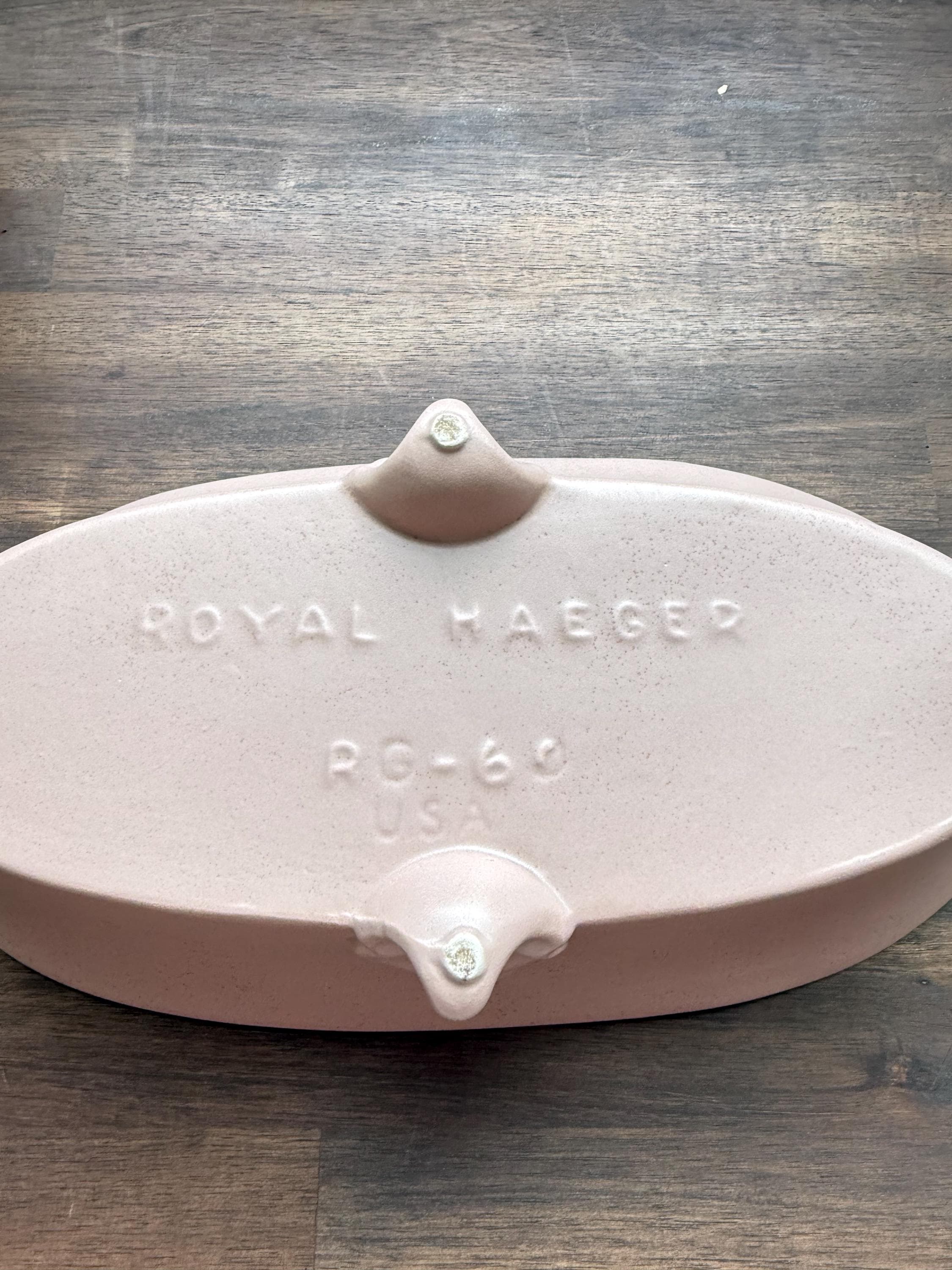 Vintage Royal Haeger Footed Bowl Pink Pottery Embossed Console Bowl Mid Century Decor - Thumbnail 9