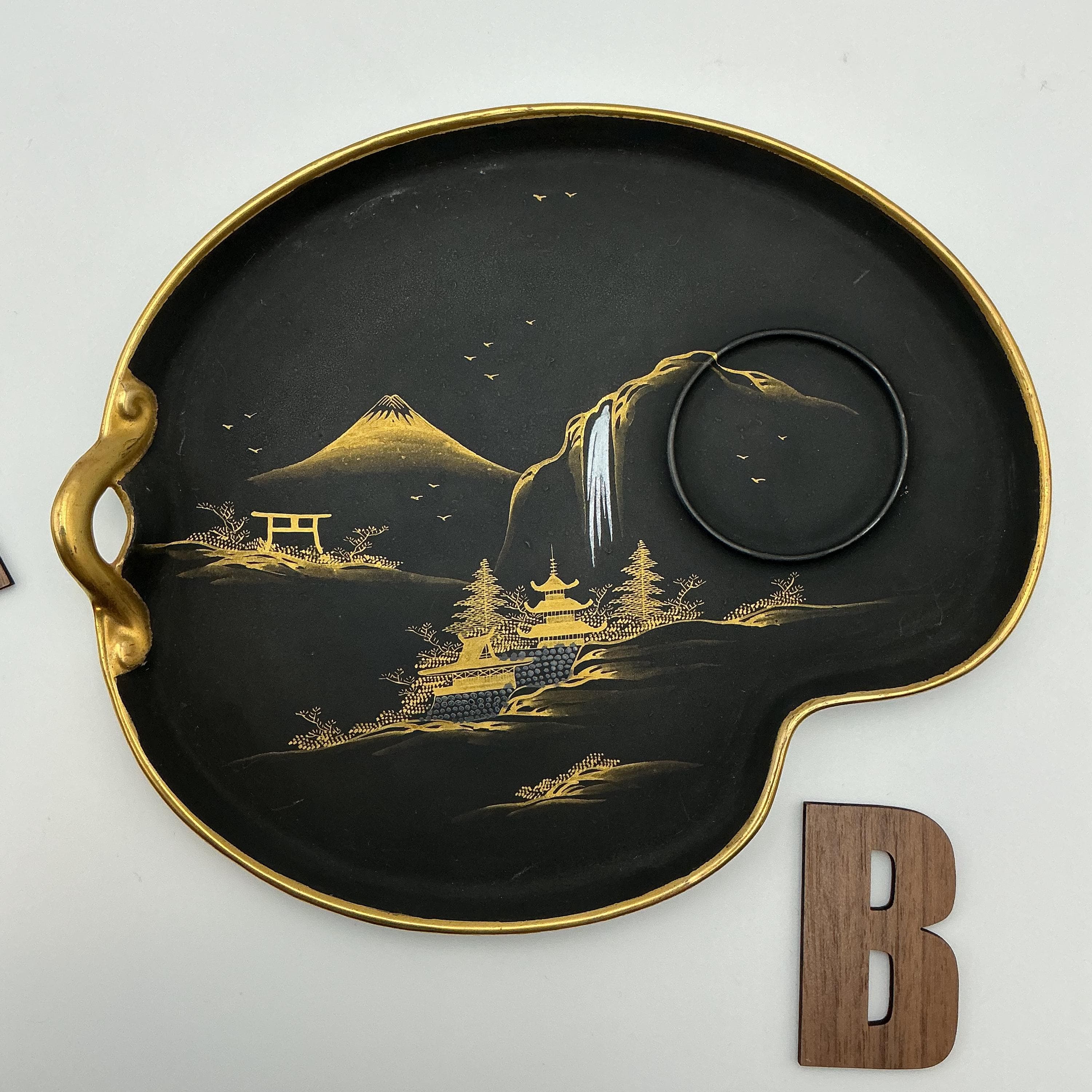 Vintage Kutani Tea Set – Matte Black 24k Gold Hand Painted Japanese Teapot Cup Tray - Thumbnail 10