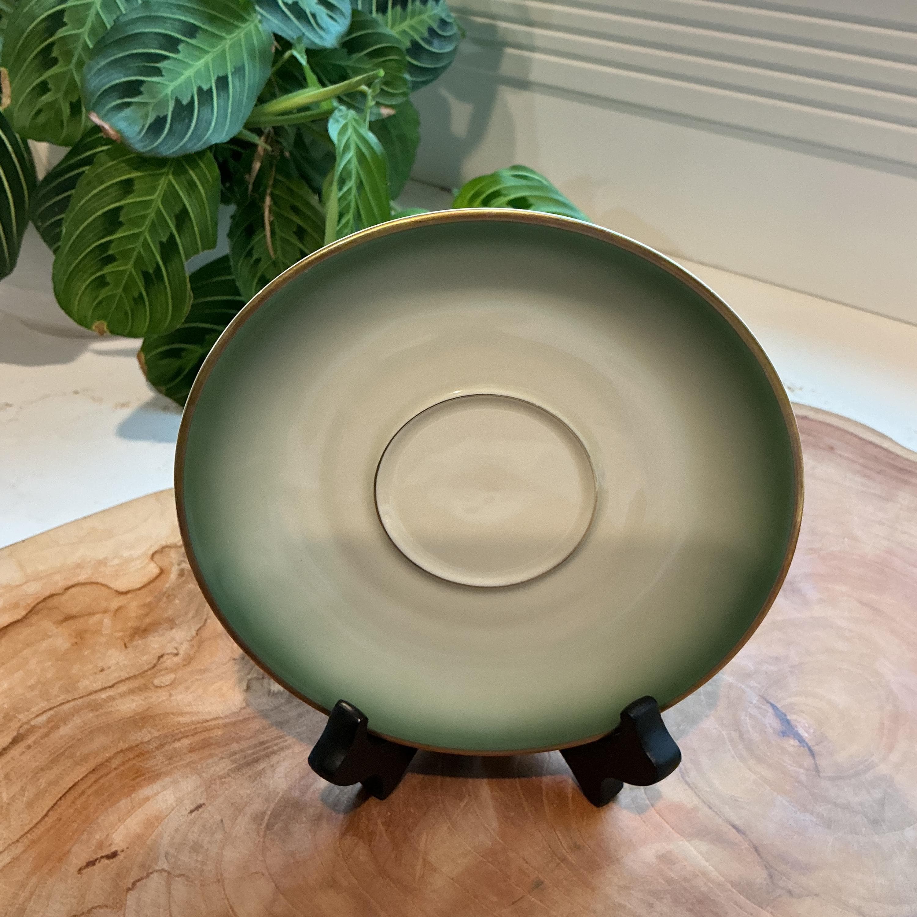 Vintage Rosenthal Chrysopras Saucer, German Porcelain, Green Gold Rim - Thumbnail 2