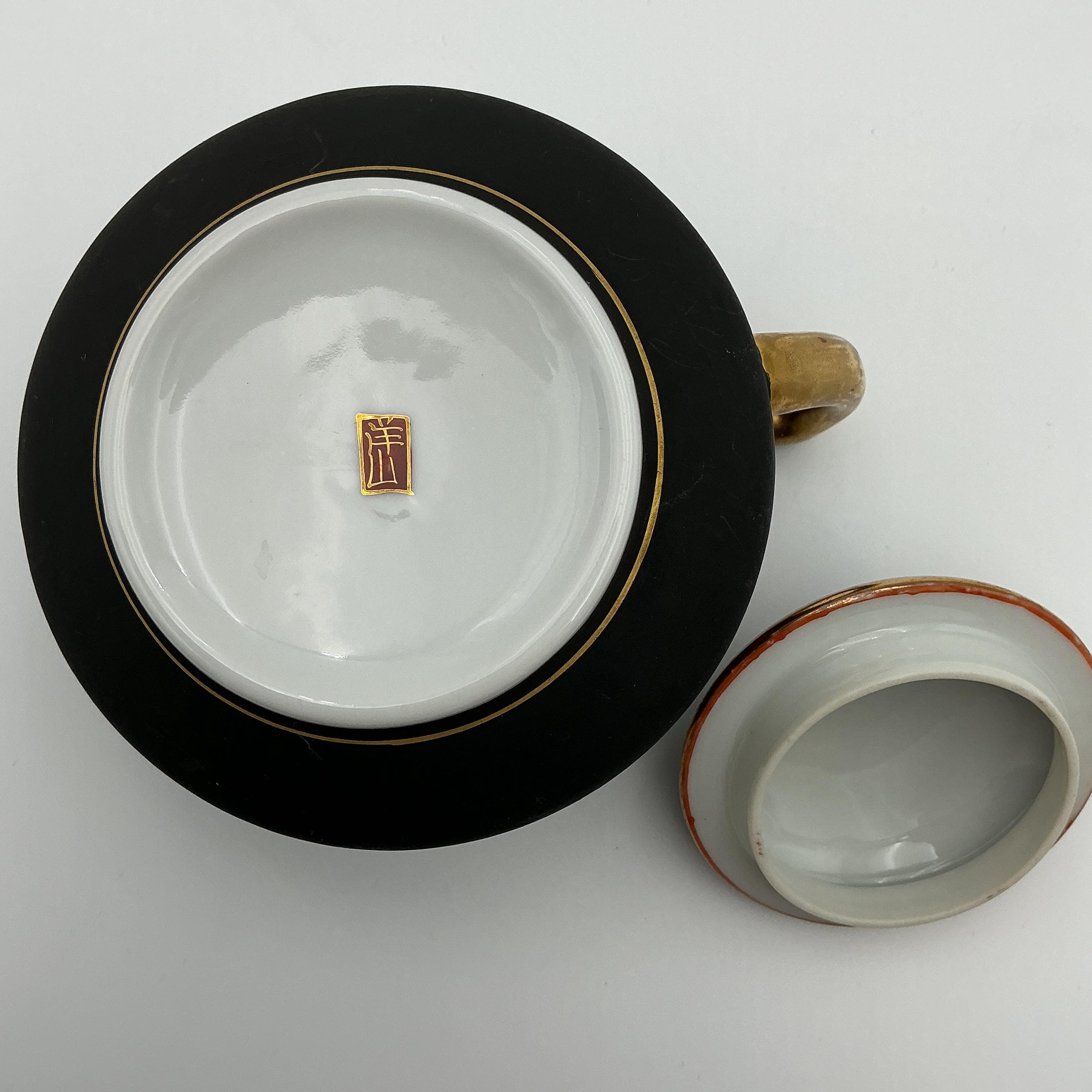 Vintage Kutani Tea Set – Matte Black 24k Gold Hand Painted Japanese Teapot Cup Tray - Thumbnail 15