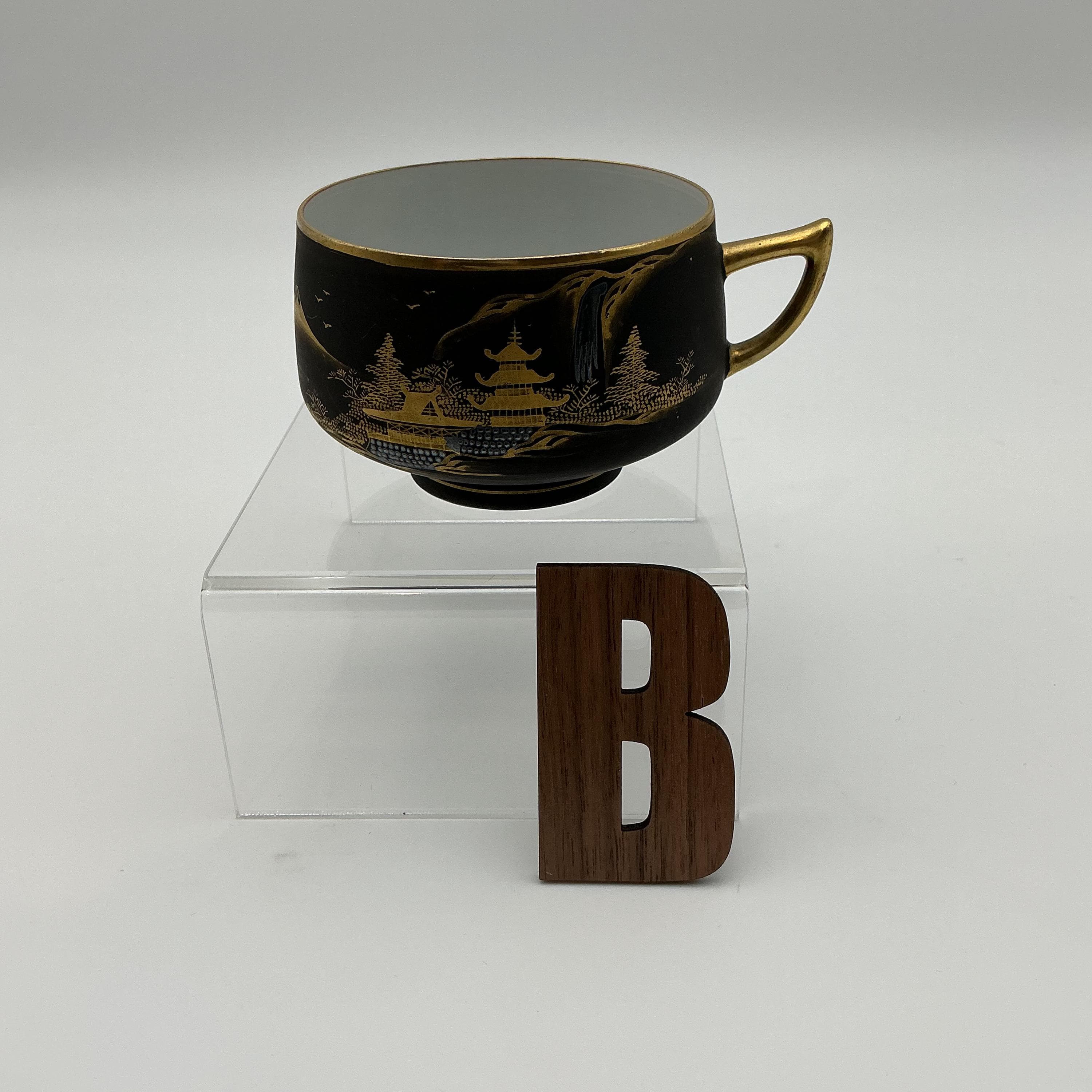 Vintage Kutani Tea Set – Matte Black 24k Gold Hand Painted Japanese Teapot Cup Tray - Thumbnail 11