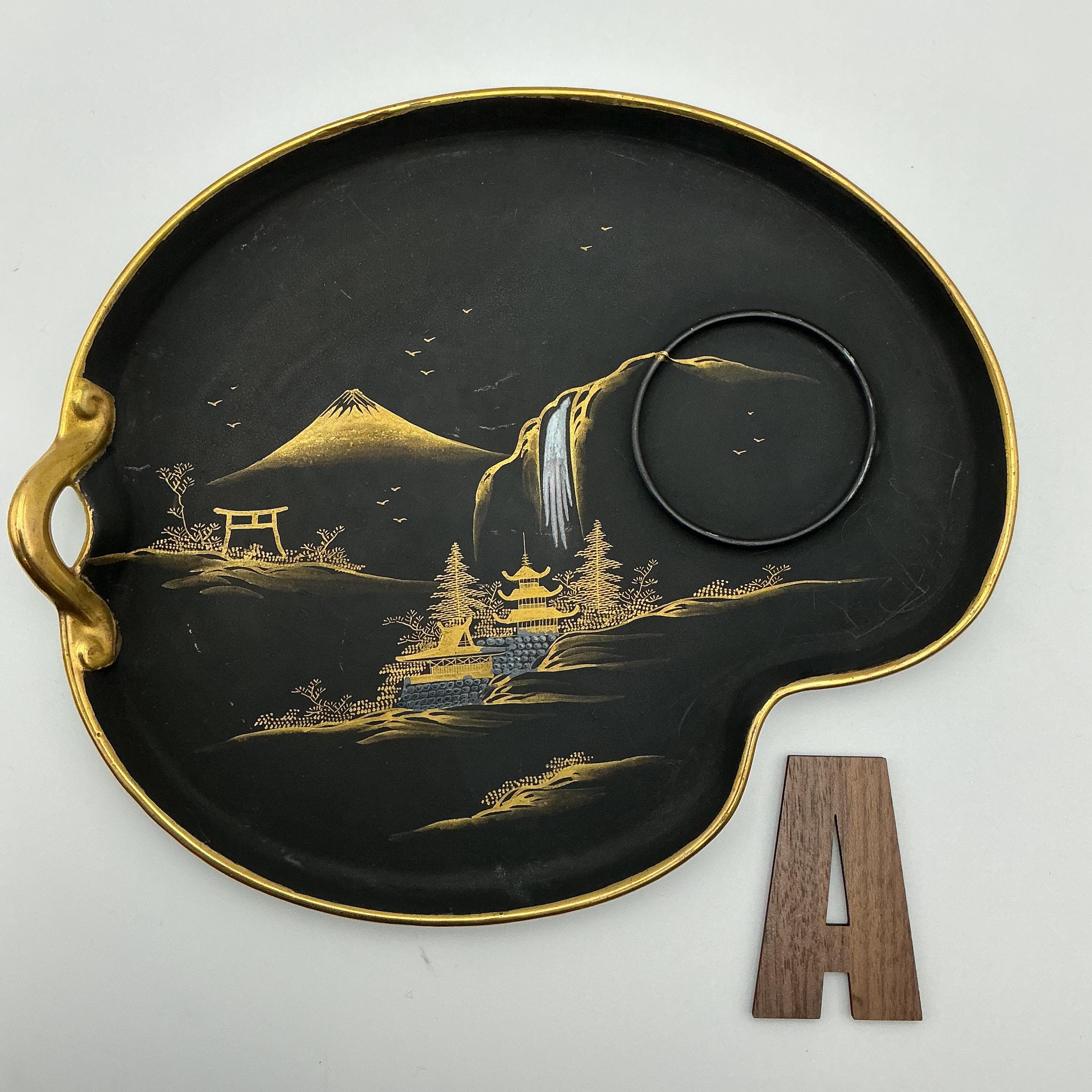 Vintage Kutani Tea Set – Matte Black 24k Gold Hand Painted Japanese Teapot Cup Tray - Thumbnail 7