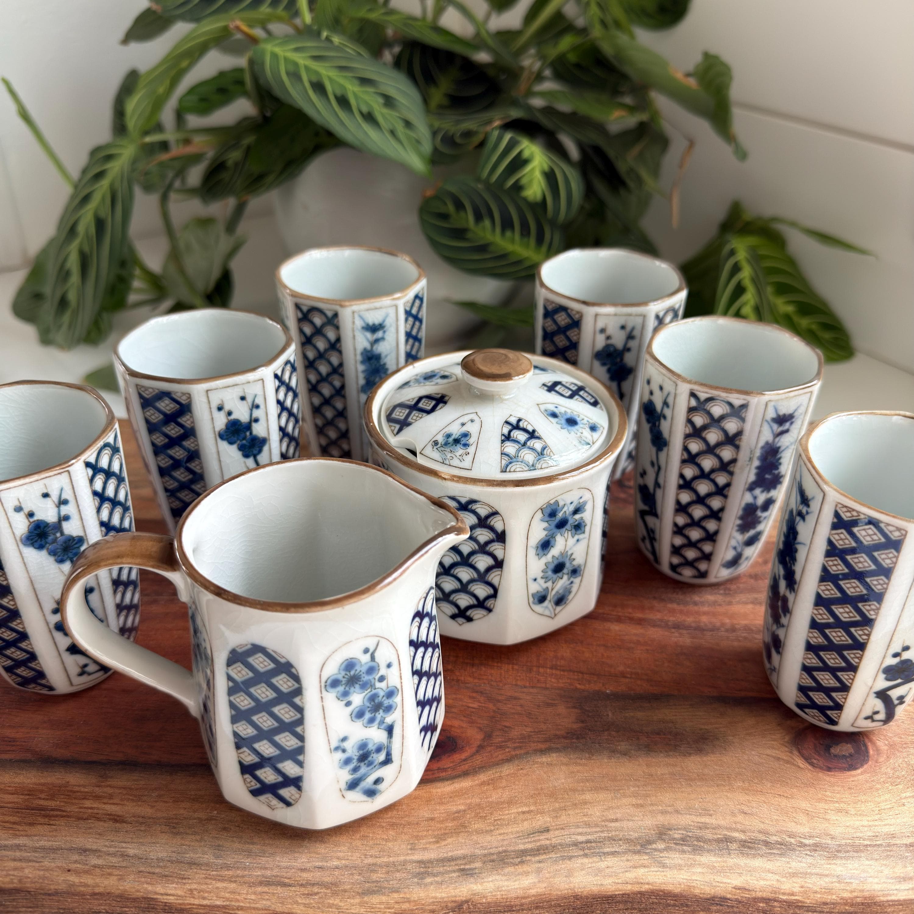 Vintage Otagiri Tea Set | Blue White Porcelain Cups, Sugar Bowl, Creamer | Japandi Decor - Thumbnail 19
