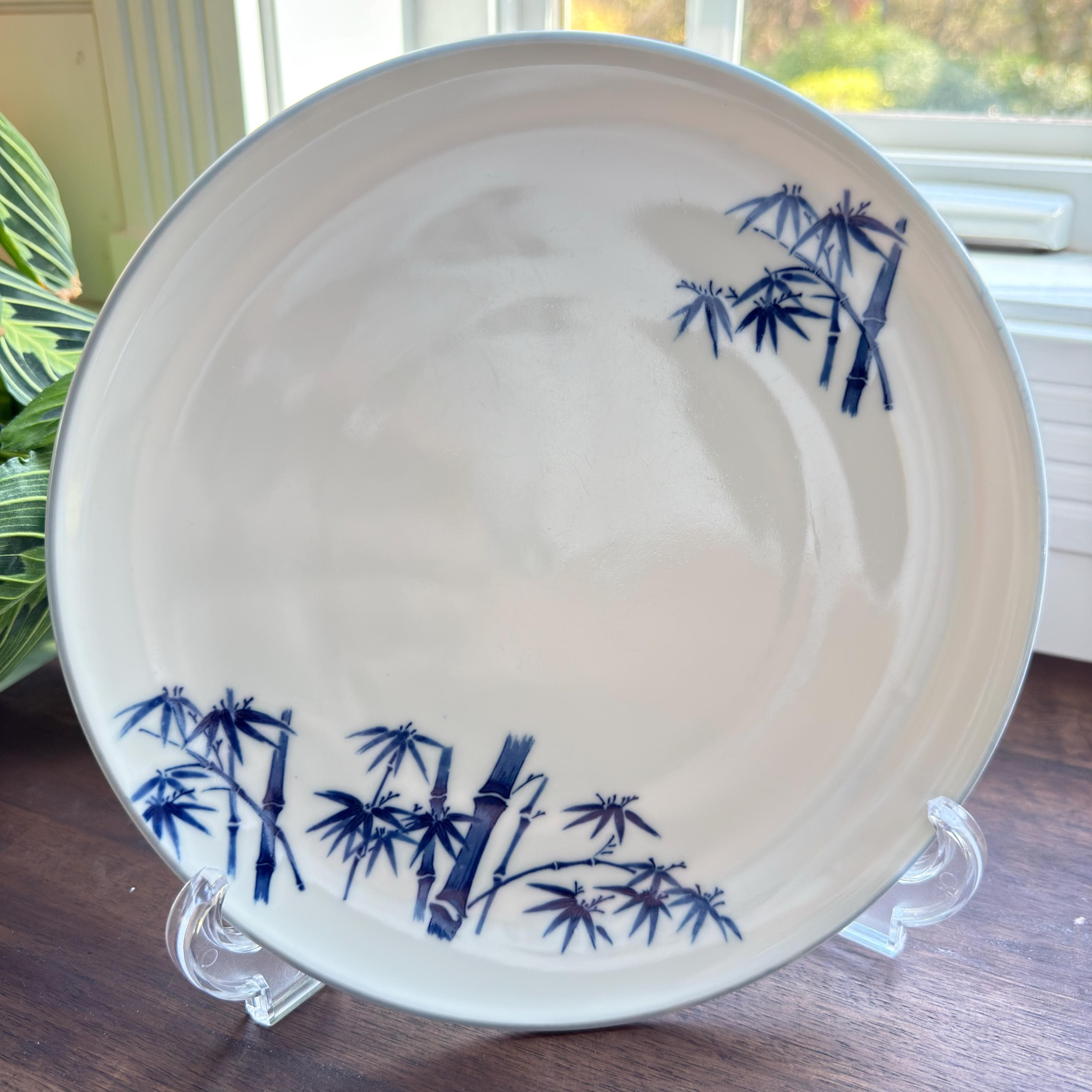 Vintage Seto Japan Blue White Bamboo Plate, MCM Japandi Dinnerware, Asian Decor - Thumbnail 2