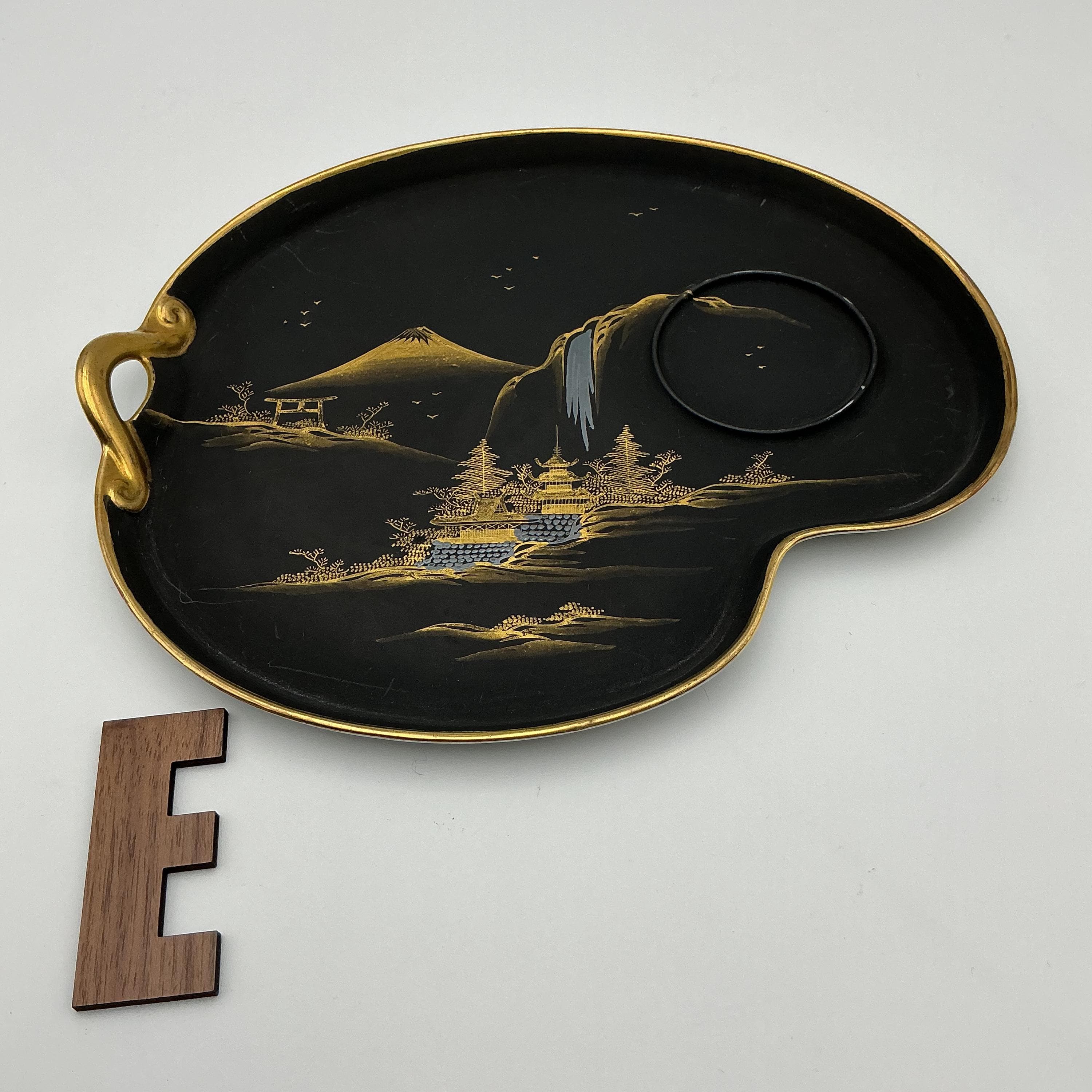 Vintage Kutani Tea Set – Matte Black 24k Gold Hand Painted Japanese Teapot Cup Tray - Thumbnail 18