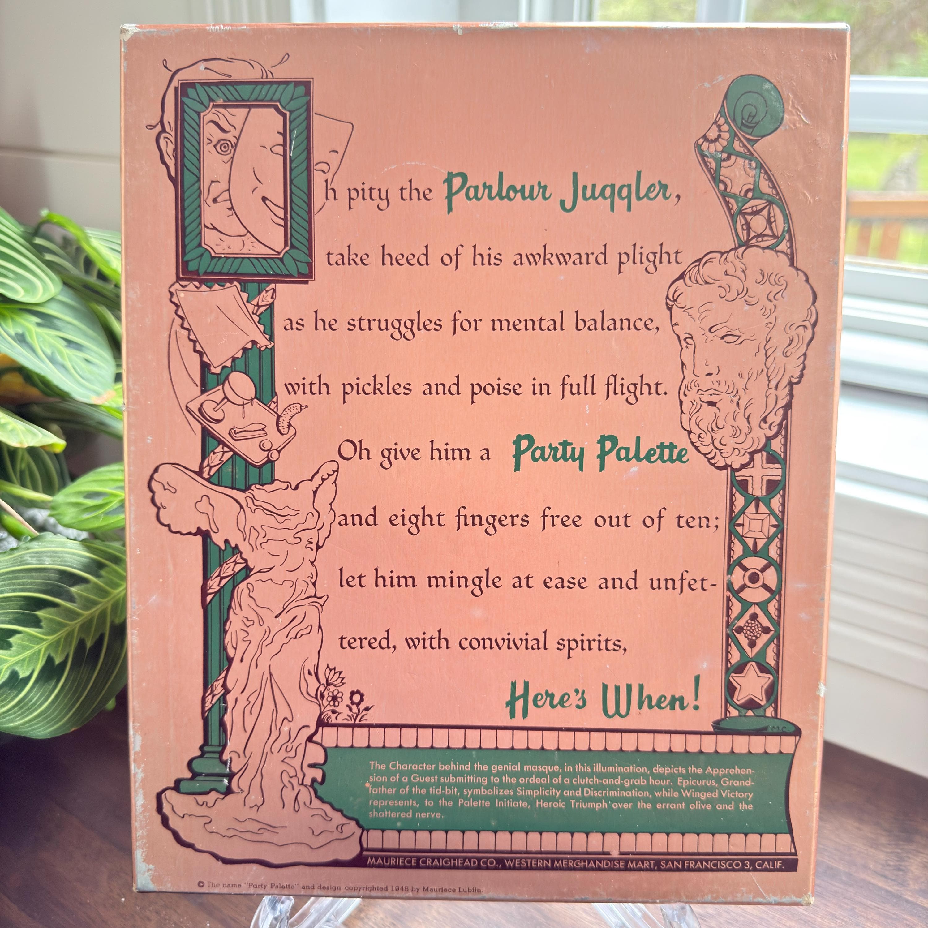 Vintage 1940 Party Palette Serving Tray: Parlour Juggler Poem, Mid-Century Cocktail Barware - Thumbnail 3