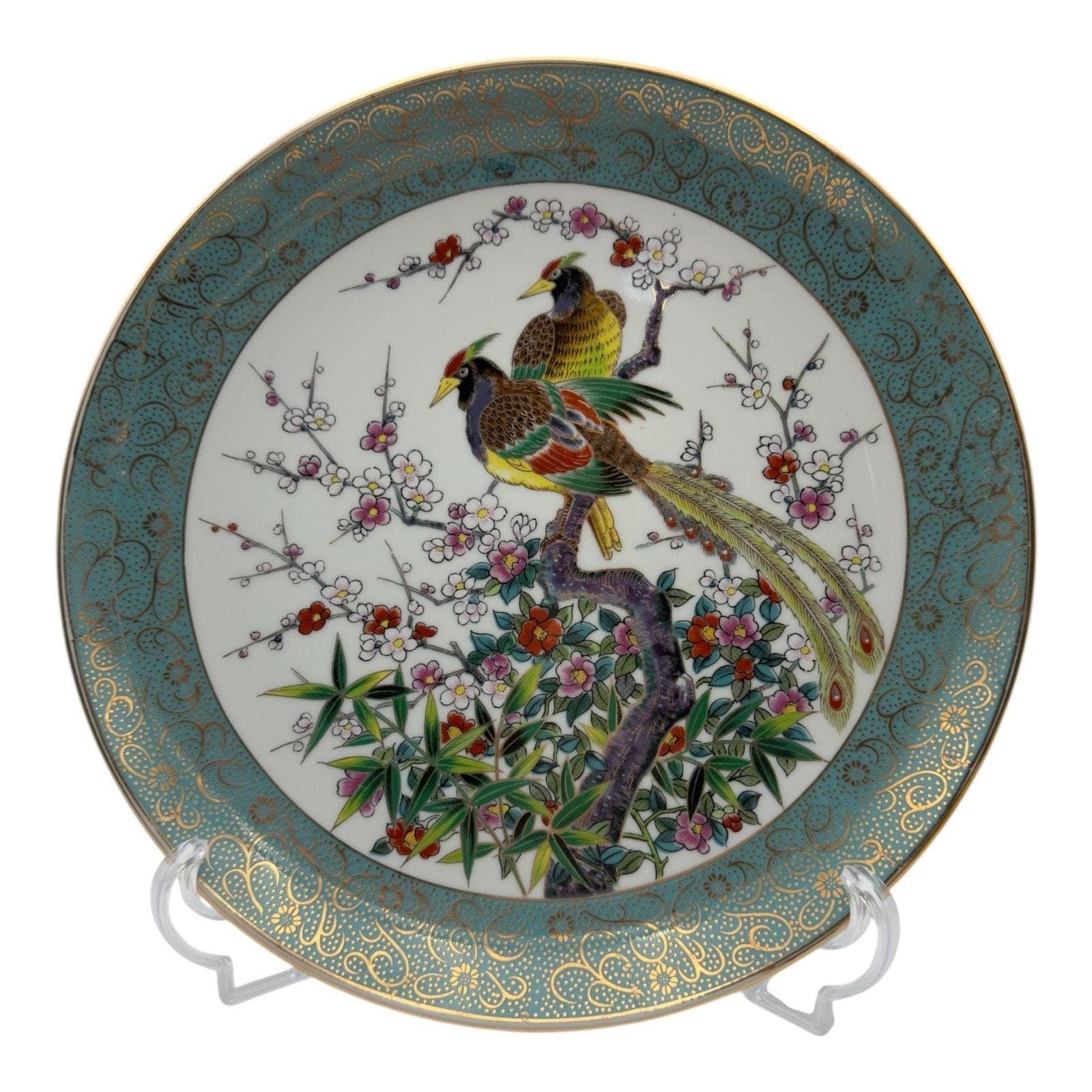 Vintage Japanese Porcelain Plate – Birds & Cherry Blossoms, Gold Trim - Thumbnail 2