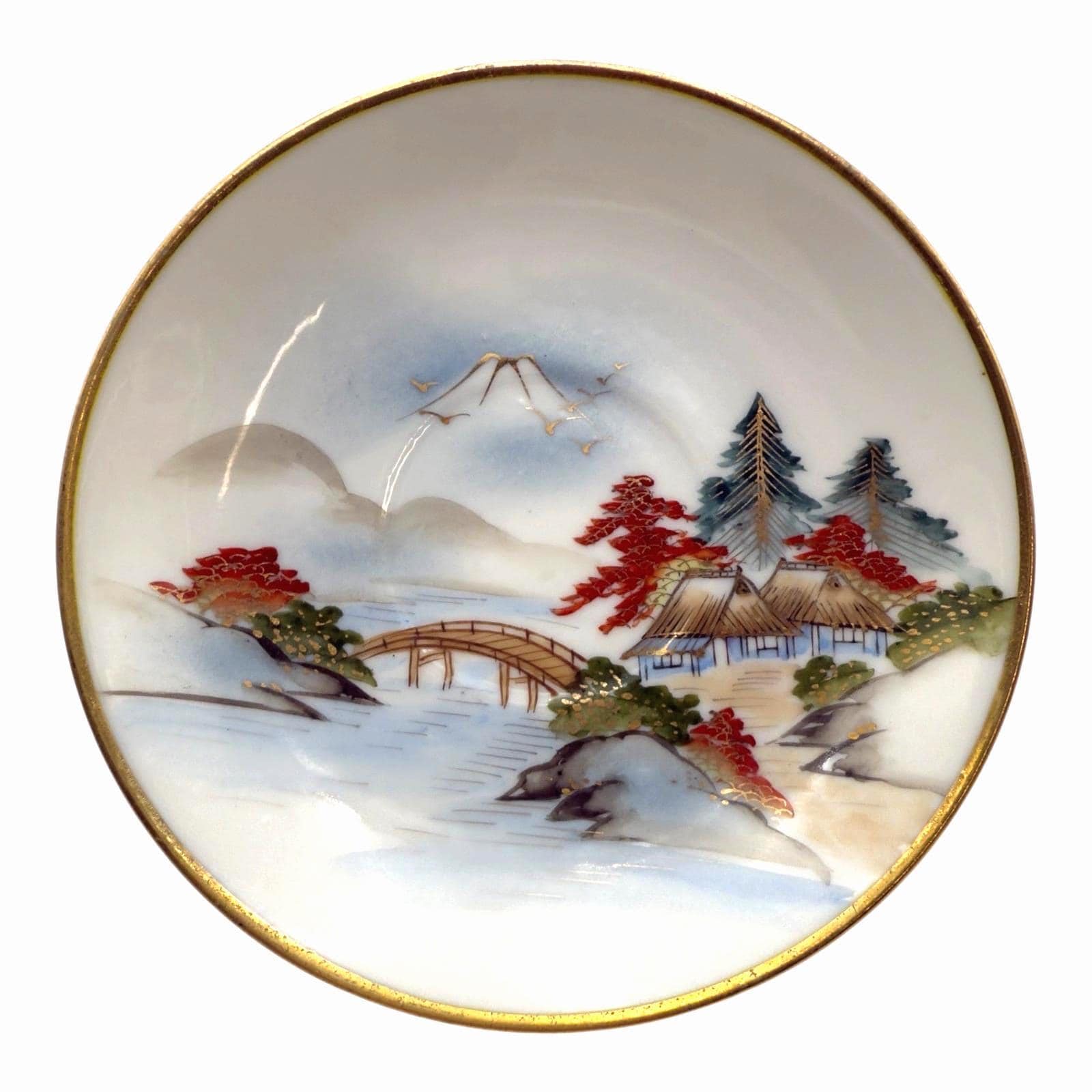 Vintage Japanese Porcelain Plate – Mt. Fuji Landscape, Gold Rim (5.5 inch) - Thumbnail 12