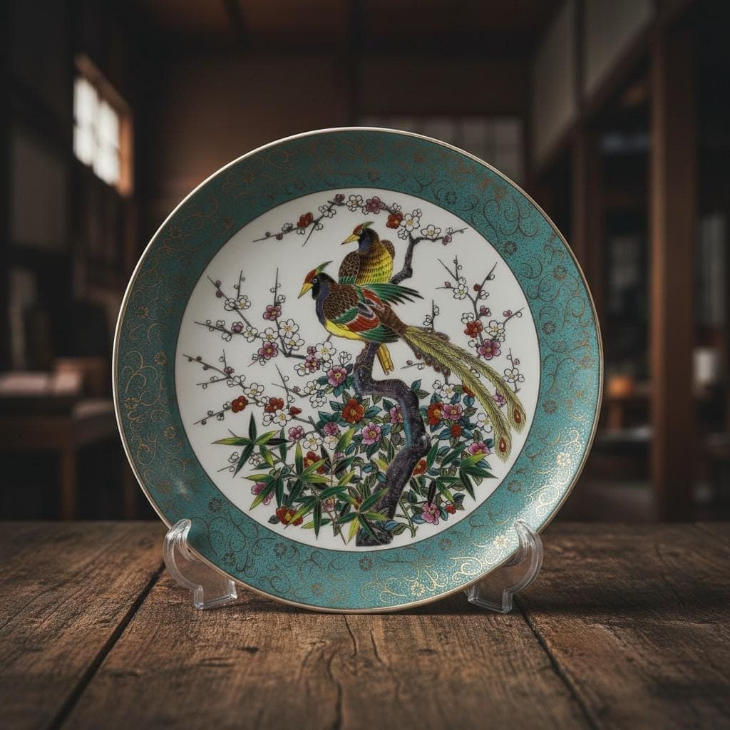 Vintage Japanese Porcelain Plate – Birds & Cherry Blossoms, Gold Trim - Thumbnail 14
