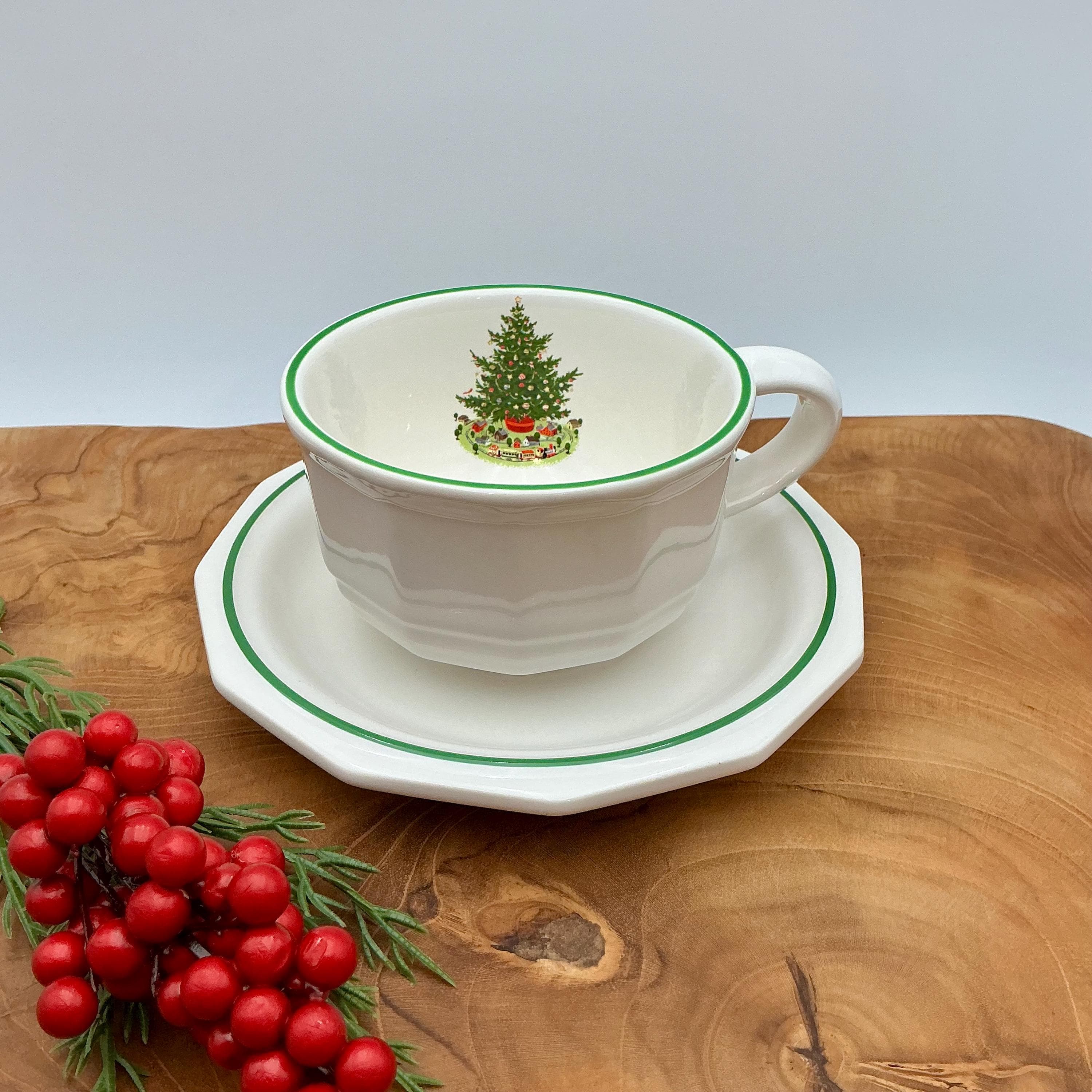 Pfaltzgraff Christmas Heritage Cup & Saucer | Rare Castle USA Made | Vintage Holiday Stoneware - Thumbnail 2