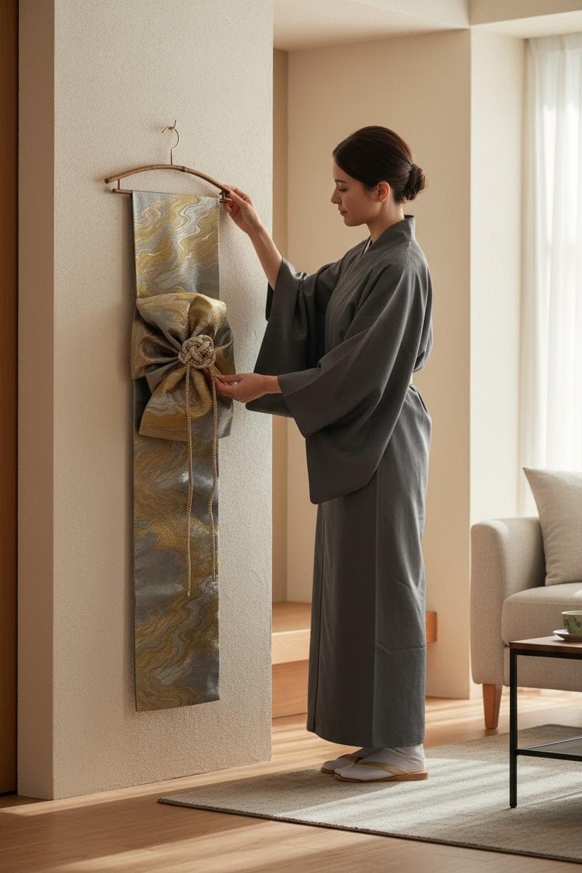 Japanese Silk Obi Wall Art | Upcycled Kimono Tapestry - Thumbnail 12