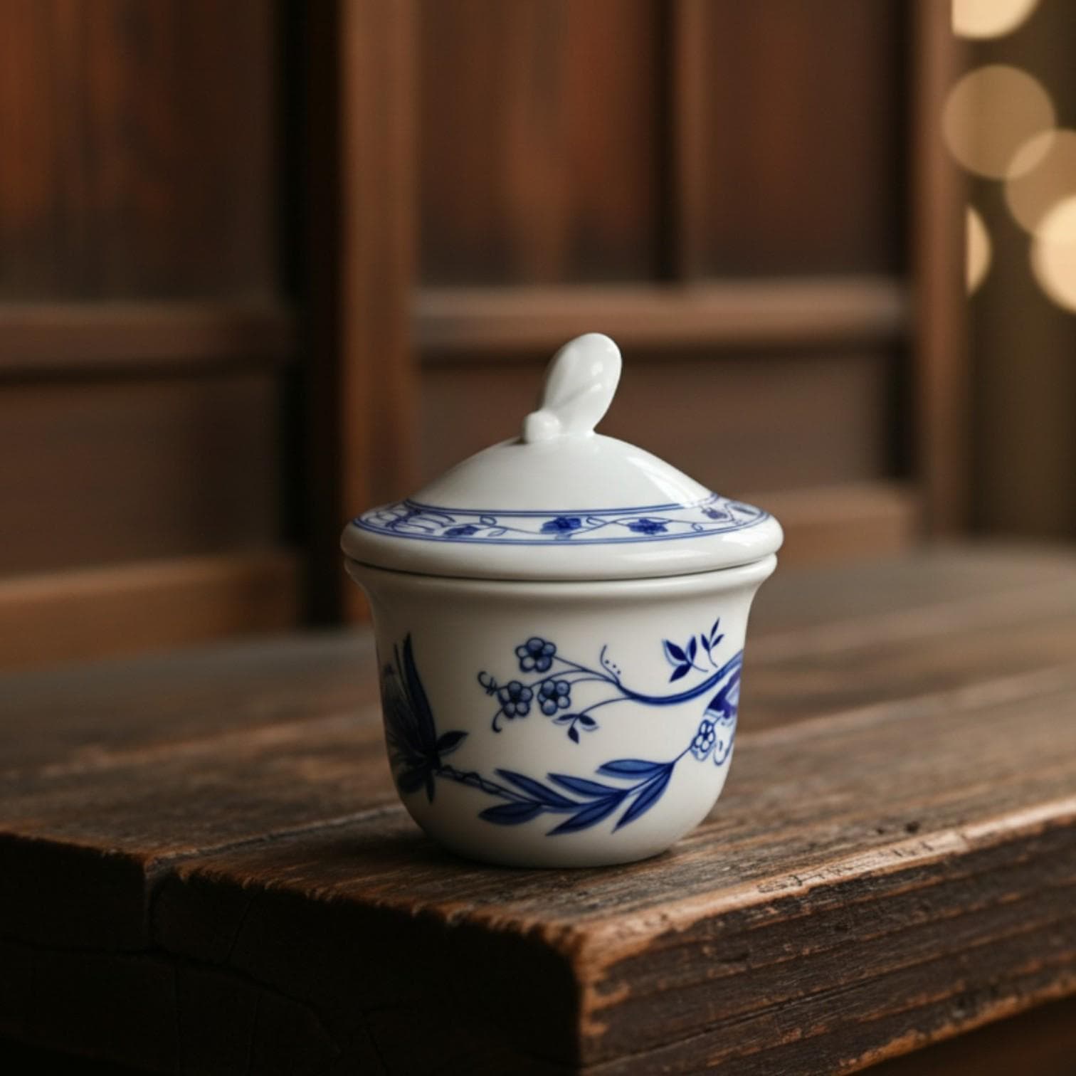 Vintage Blue Onion Sugar Bowl: Wellco Krefeld German Porcelain Lidded Dish - Thumbnail 14