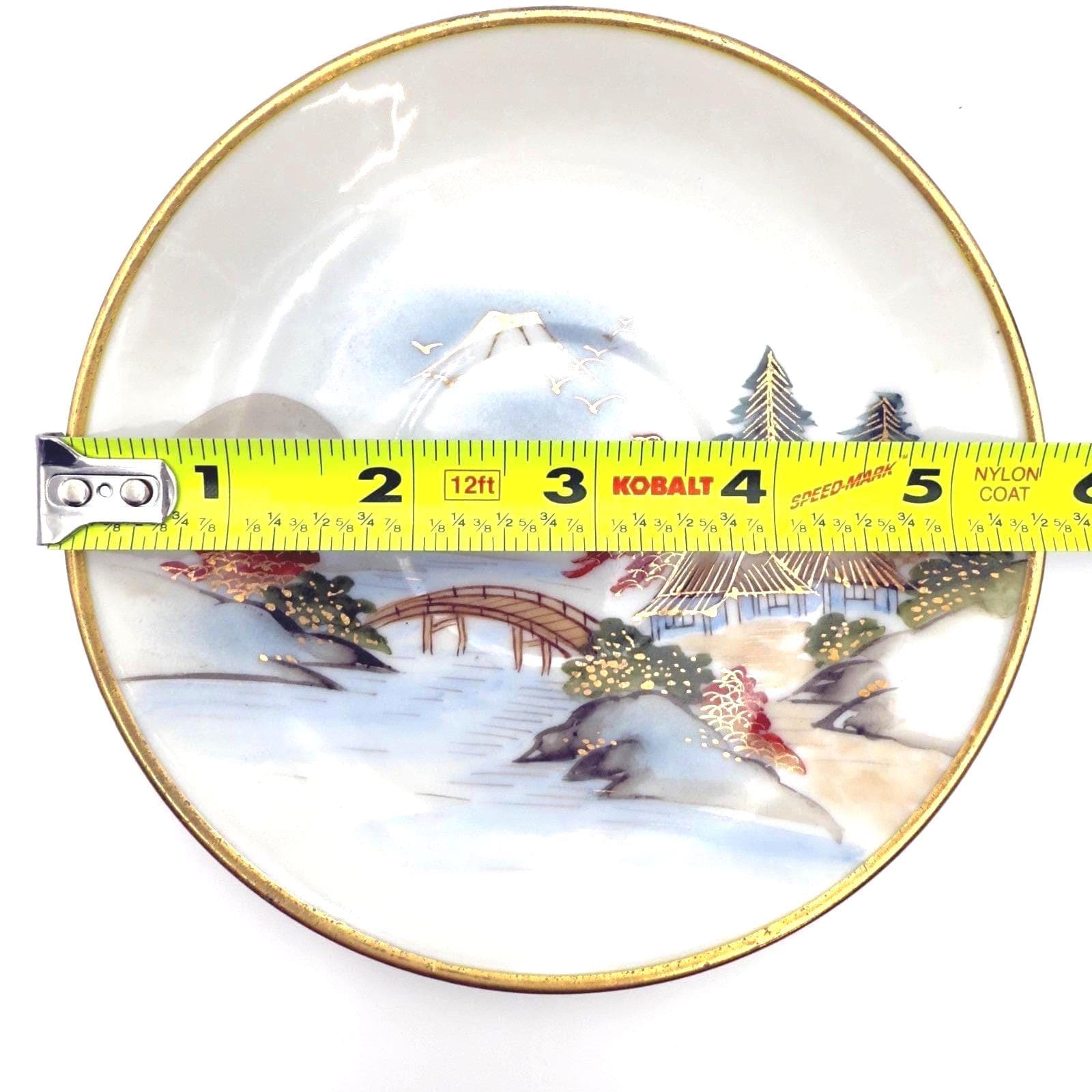 Vintage Japanese Porcelain Plate – Mt. Fuji Landscape, Gold Rim (5.5 inch) - Thumbnail 3
