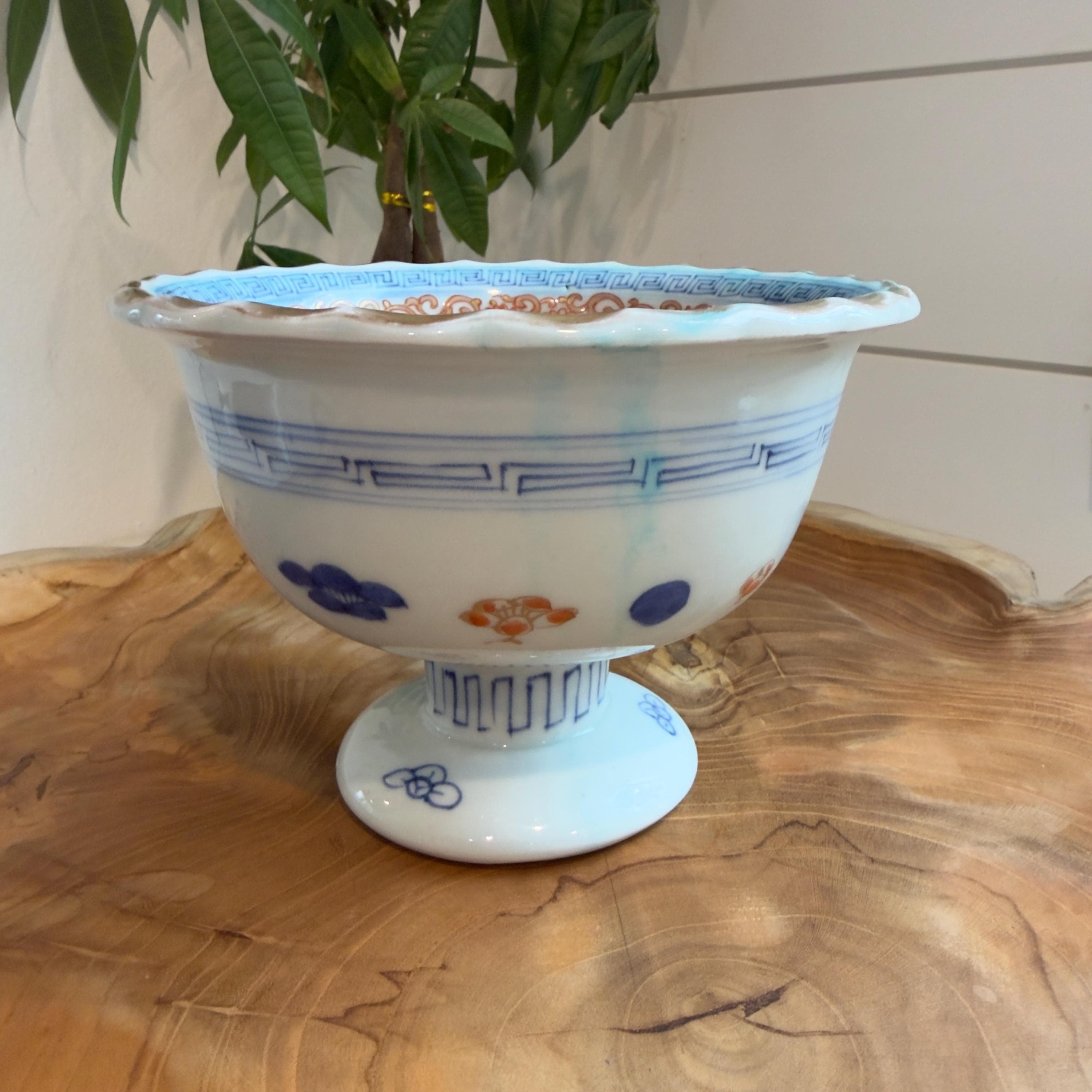 Vintage Imari Sake Bowl | Japanese Red Floral Pedestal Bowl - Thumbnail 8