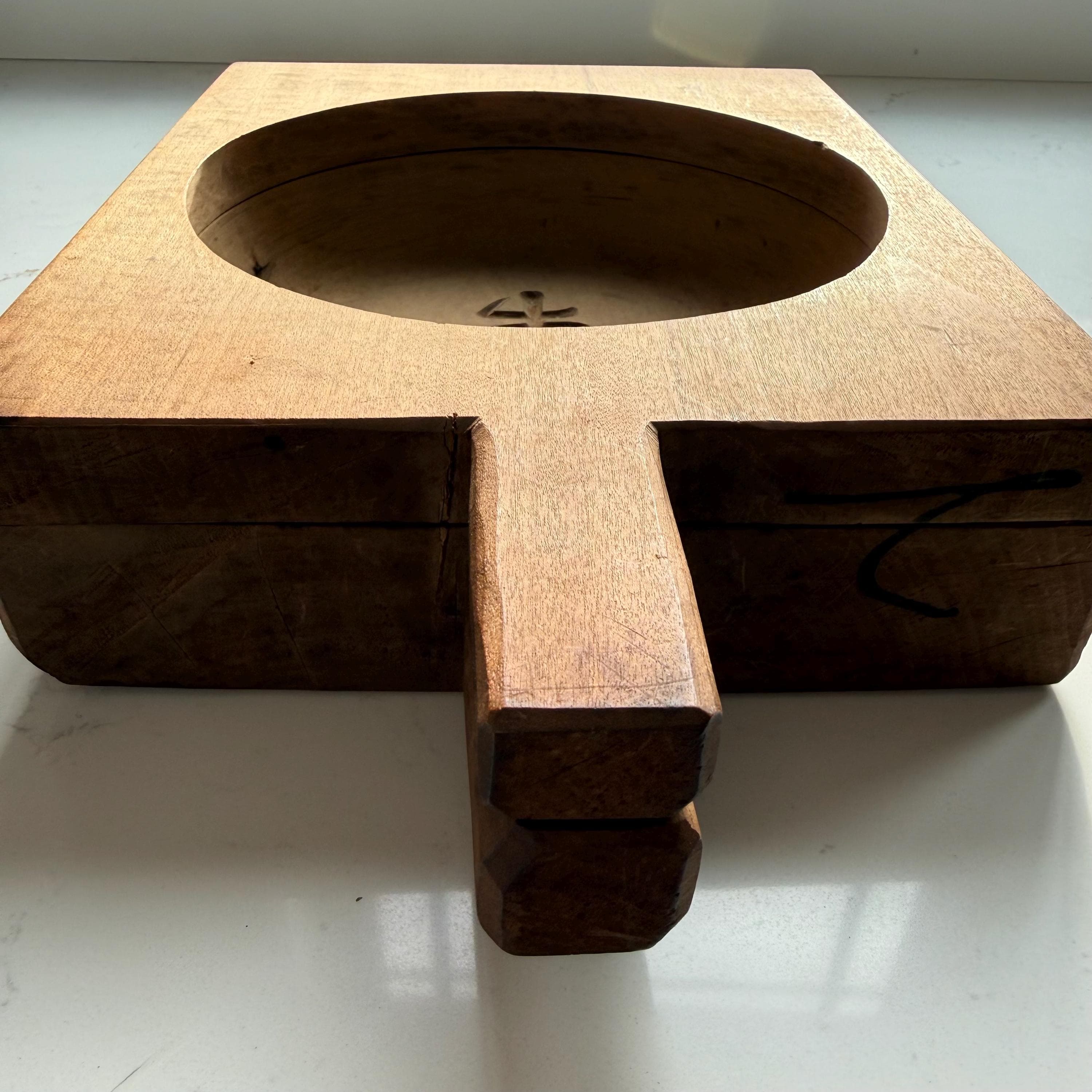 Vintage Japanese Kashigata Wooden Cake and Candy Mold | Hand-Carved | Traditional Large Round Carving with Kanji in Center | Japanese Gifts - Thumbnail 4
