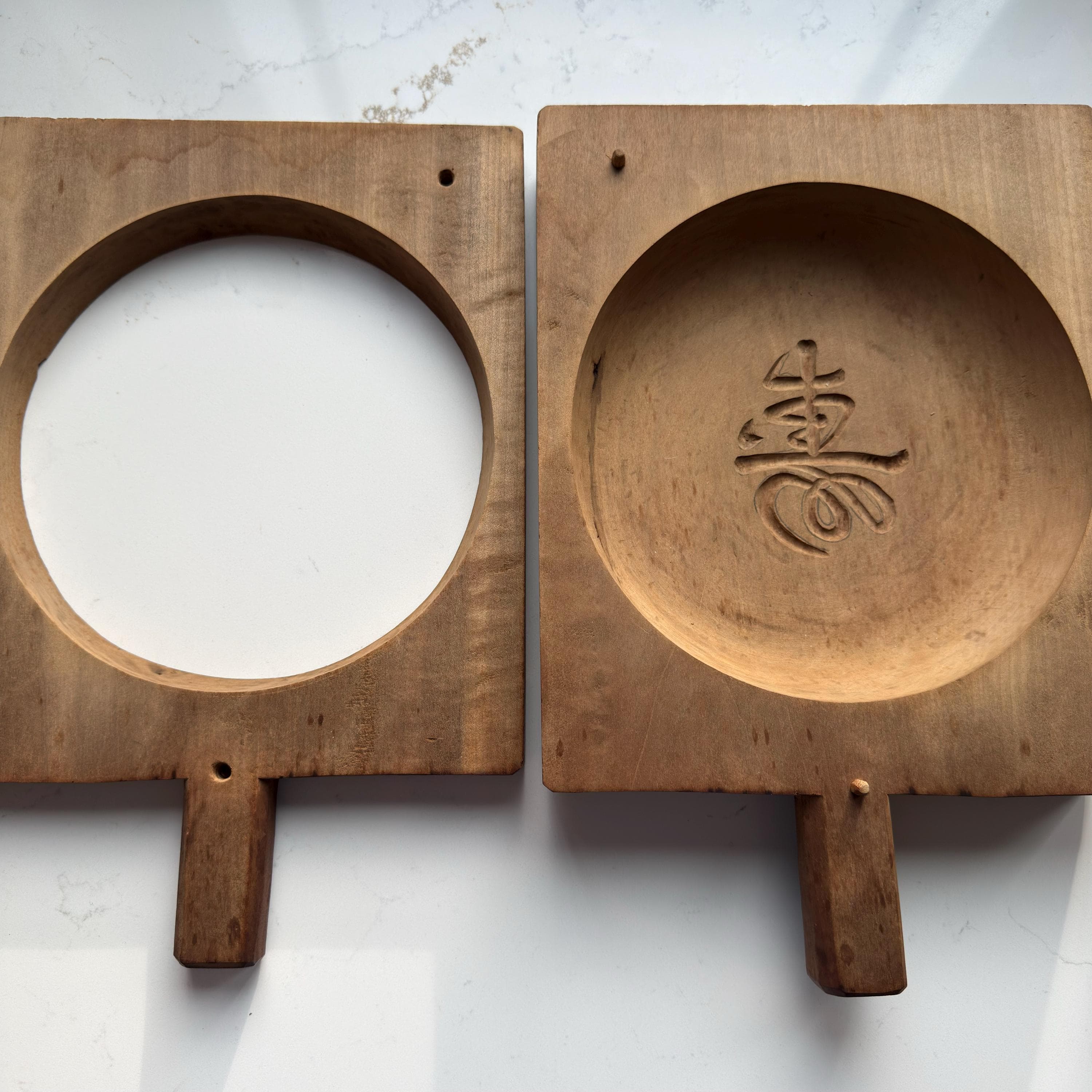 Vintage Japanese Kashigata Wooden Cake and Candy Mold | Hand-Carved | Traditional Large Round Carving with Kanji in Center | Japanese Gifts - Thumbnail 3