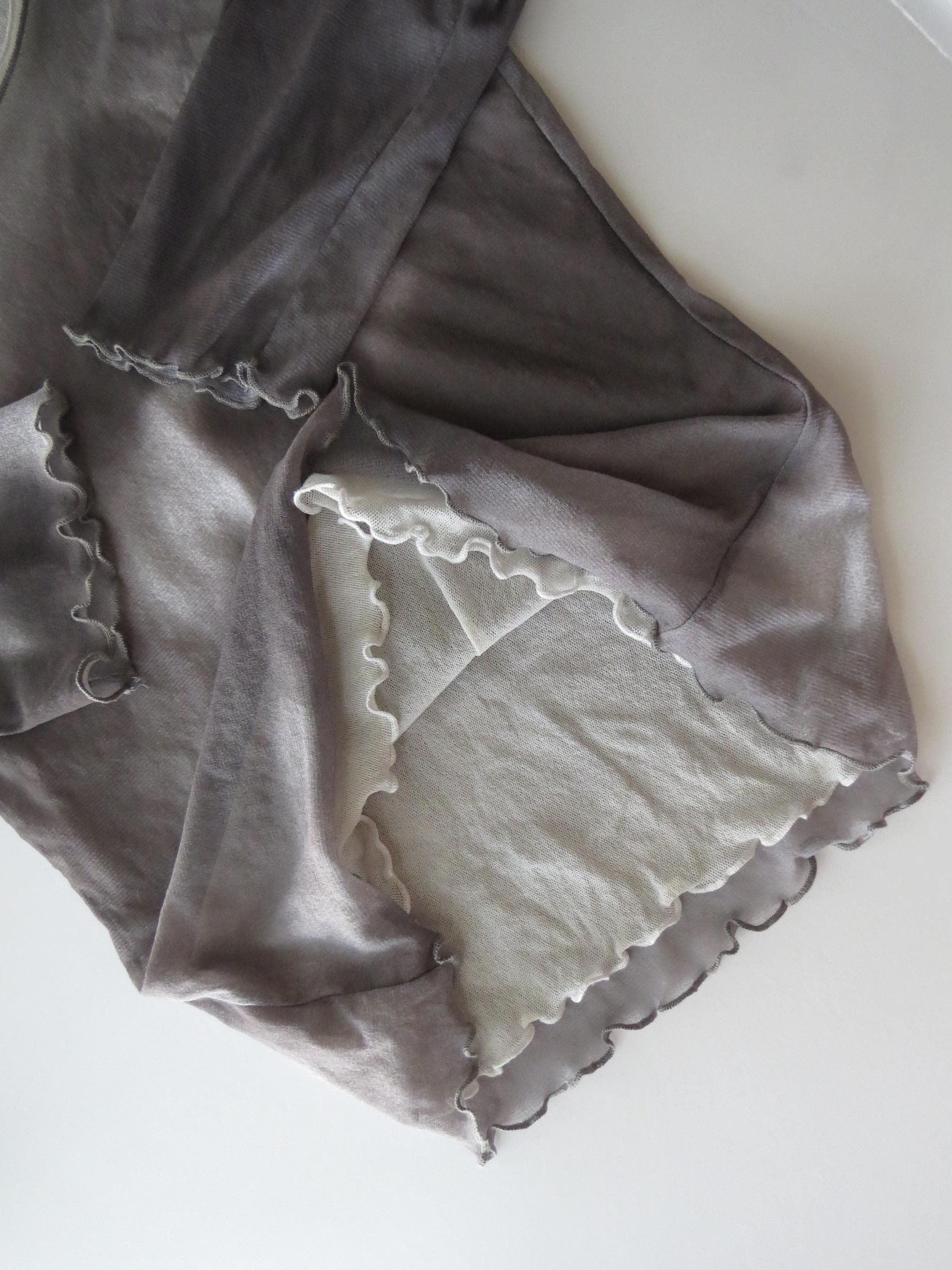 Vintage Italian Daniel & Mayer Milano Sheer Smoke Top, Long Sleeve Layered Mesh, Lettuce Hem