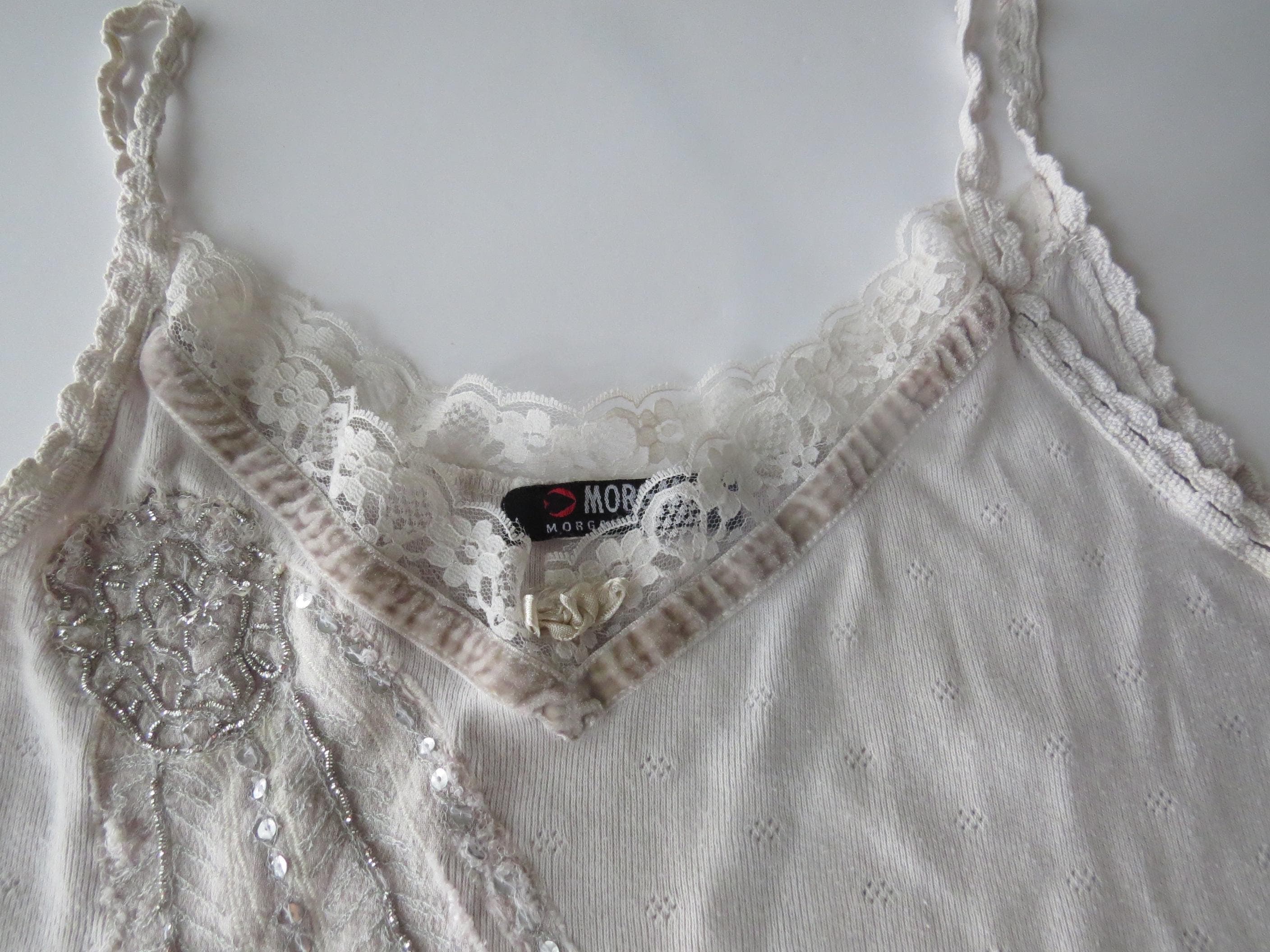 Morgan de Toi Ombre Knit Camisole, Beaded Sequin Lace Trim, 2000s Fairy French Top - Thumbnail 3