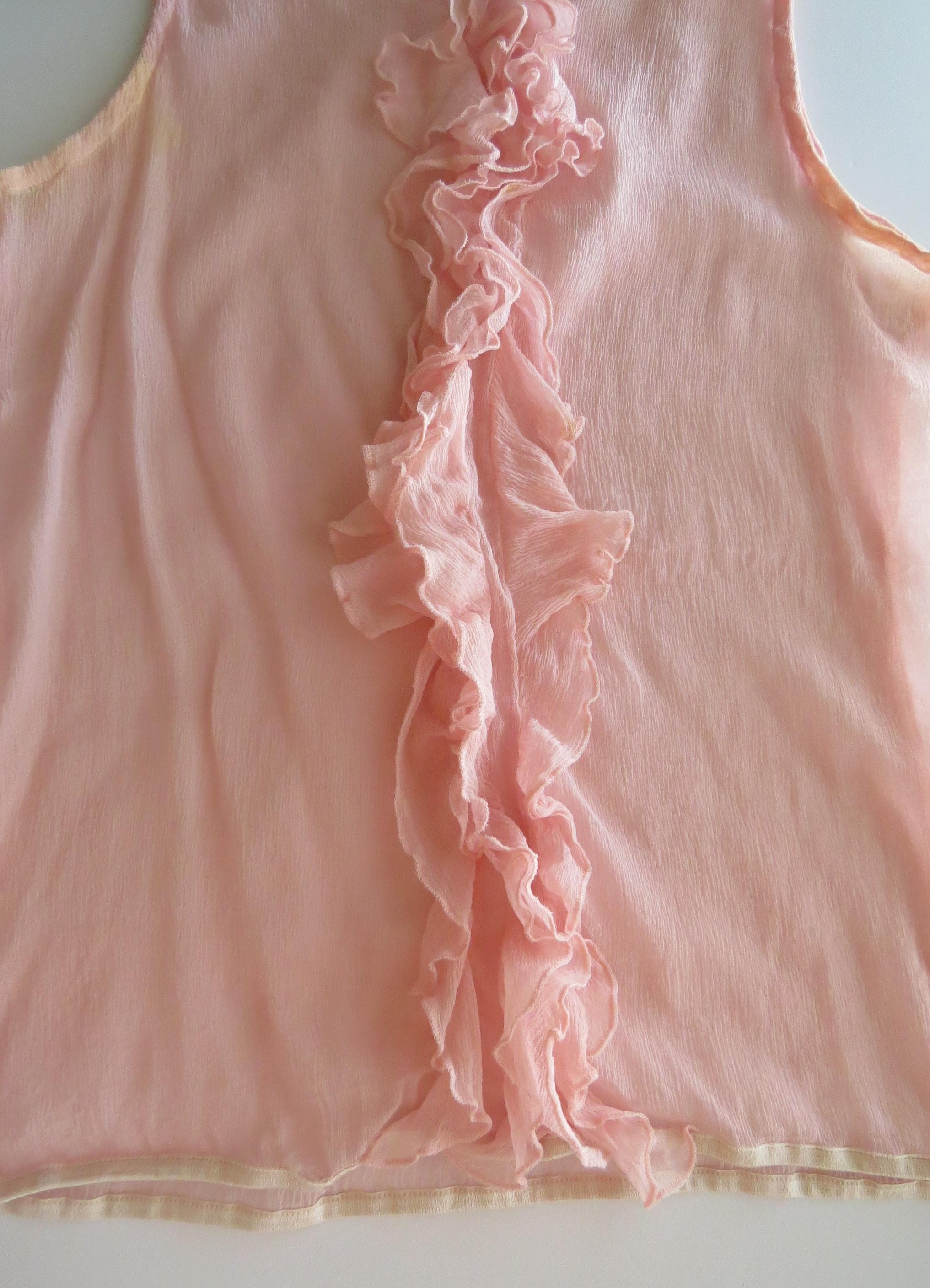 Vintage Silk Ruffle Tank, Pink Sheer Chiffon Sleeveless Top, Italy Ballet Cami, Italian 2000s - Thumbnail 3