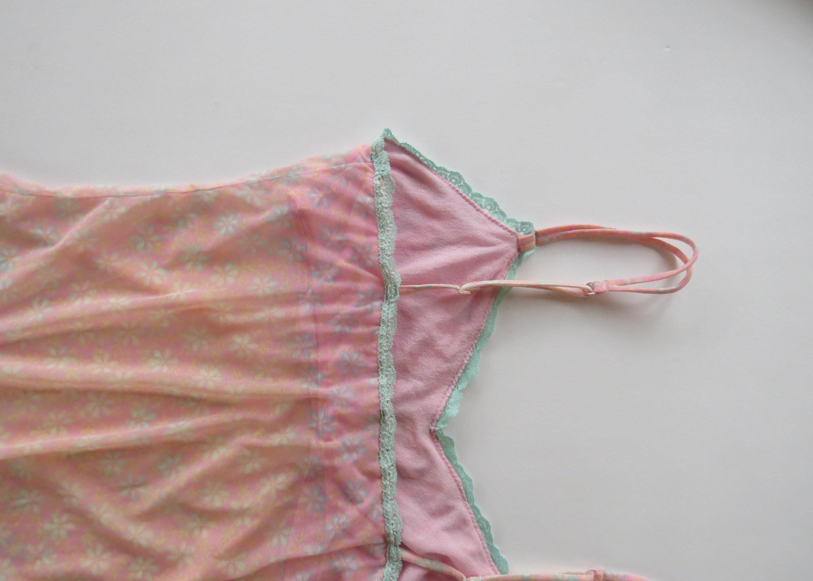 Vintage Italian Cosabella Pink and Mint Daisy Camisole - Thumbnail 7