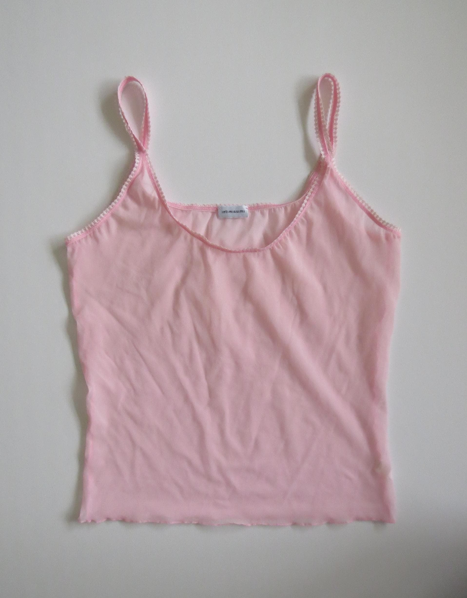 Vintage Italian 00s Intimissimi Pink Mesh Camisole w/ Picot Trim