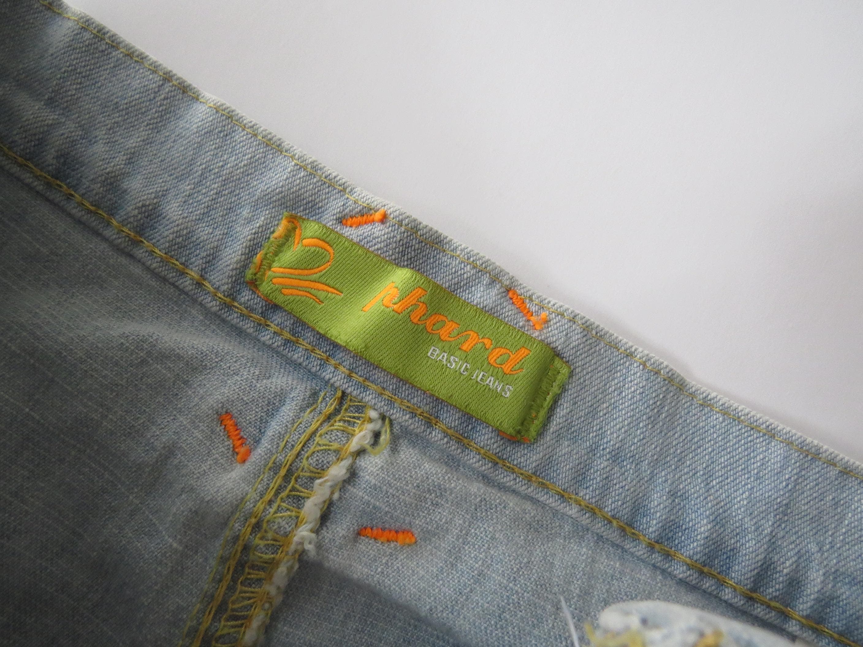 Italian Vintage Phard Denim Mini Skirt, XS, Light Wash Curved Zipper Micro, 2000s Italy - Thumbnail 9