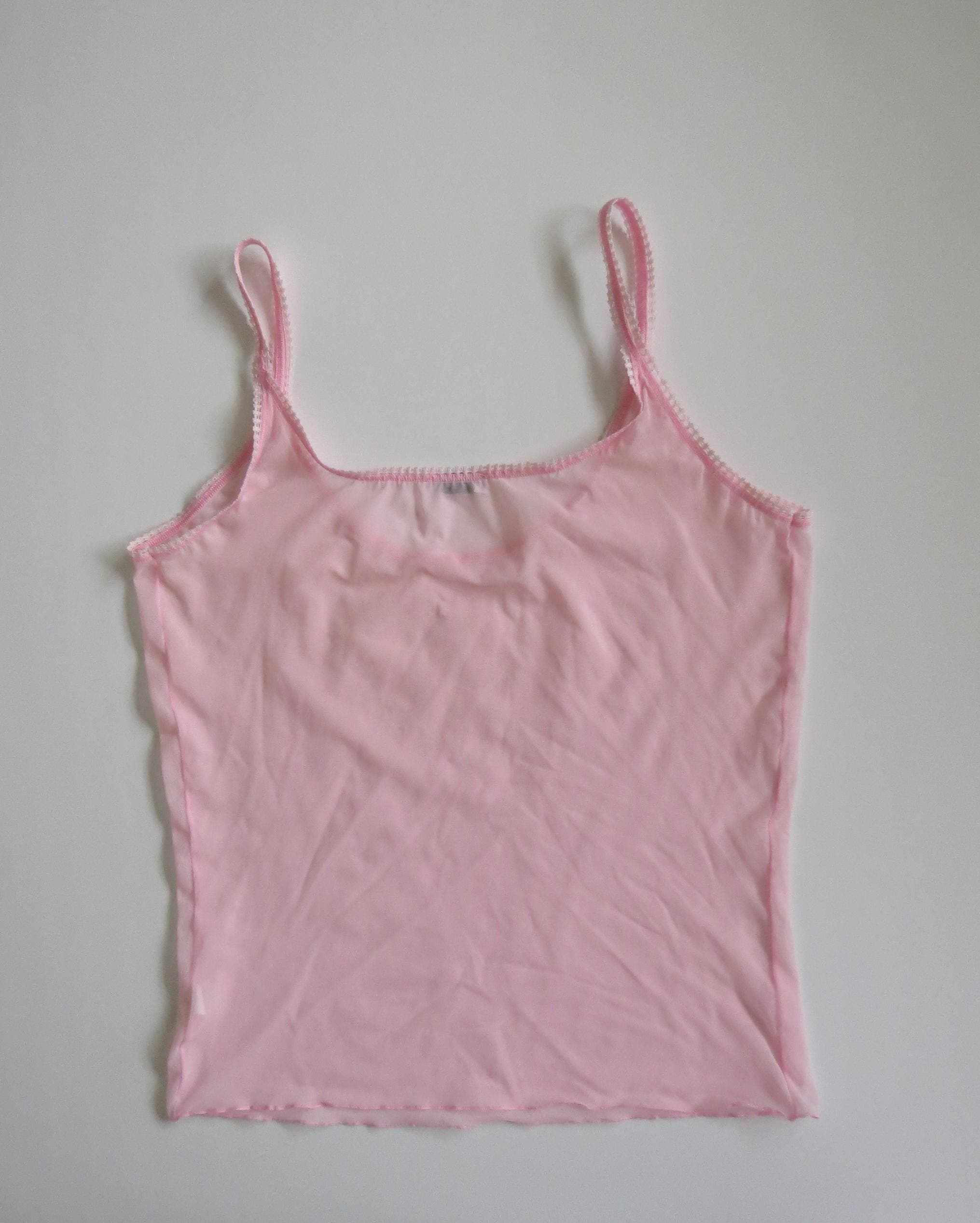 Vintage Italian 00s Intimissimi Pink Mesh Camisole w/ Picot Trim - Thumbnail 5