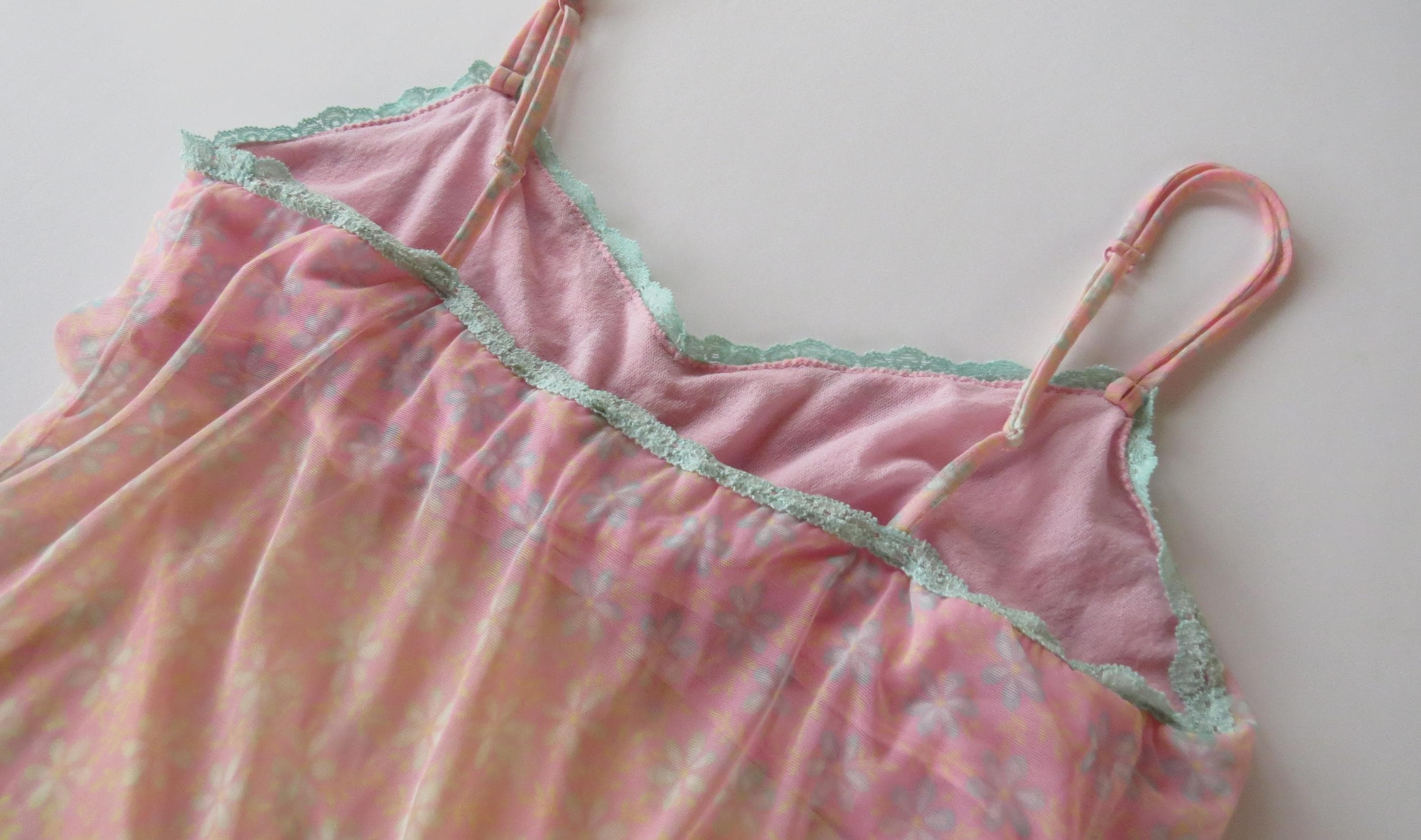 Vintage Italian Cosabella Pink and Mint Daisy Camisole - Thumbnail 6