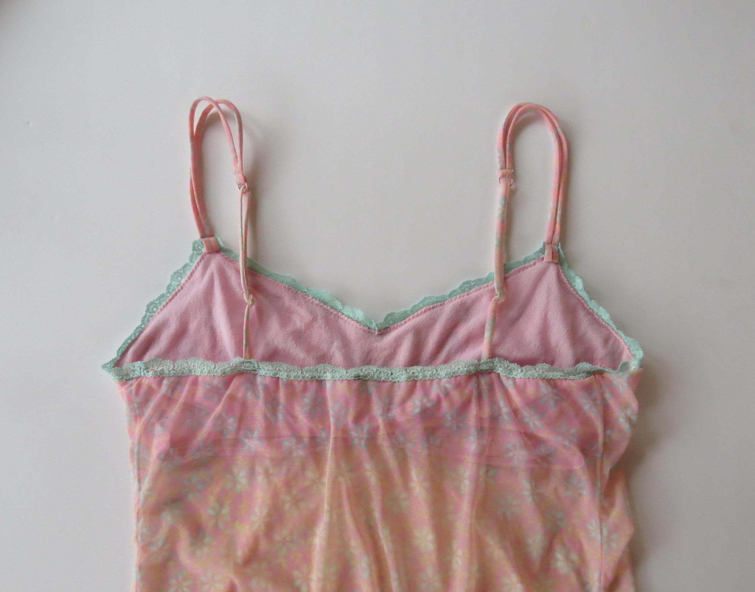 Vintage Italian Cosabella Pink and Mint Daisy Camisole - Thumbnail 8