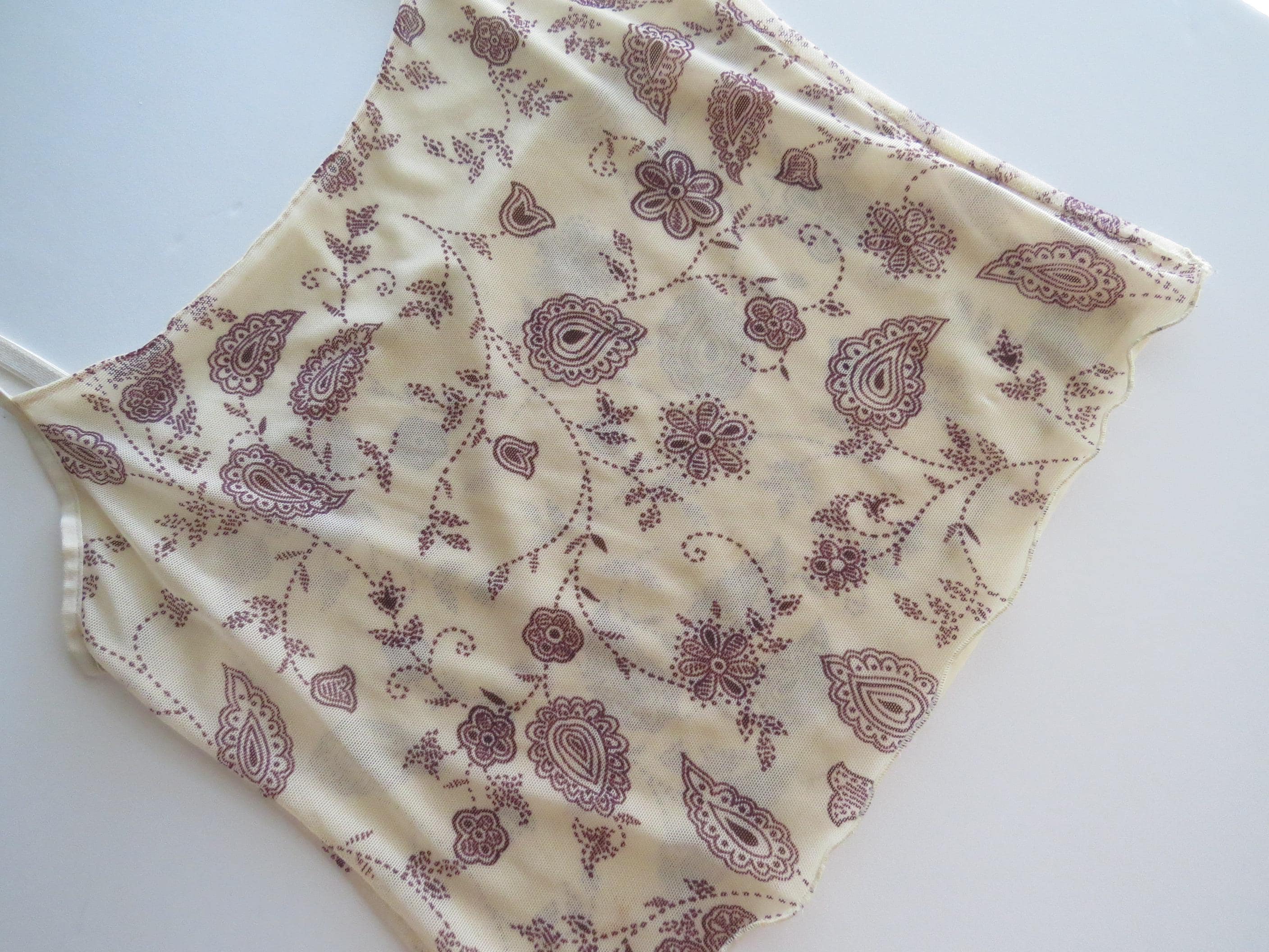 Vintage Intimissimi Mesh Paisley Tan Burgundy Camisole, Italy, 2000s Italian Tank Top - Thumbnail 4